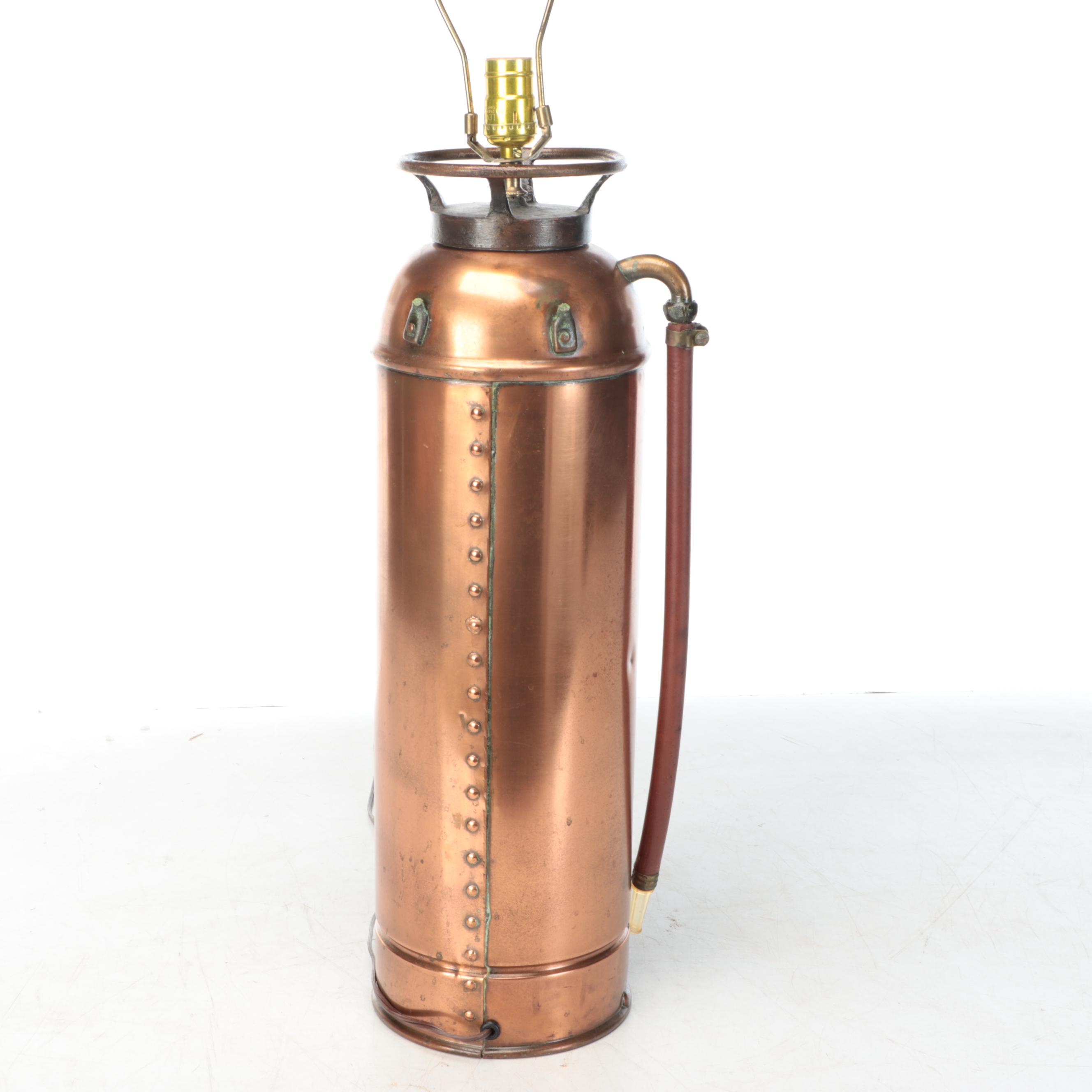 Harker Mfg. Co. "Queen" Copper and Brass Fire Extinguisher Adapted Into Lamp