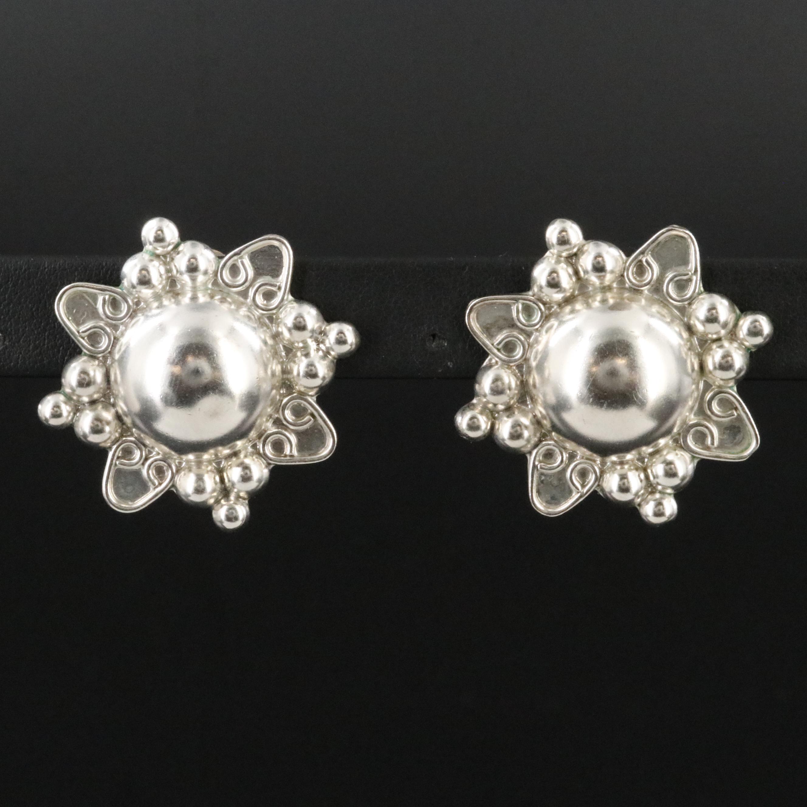 Mexican Sterling Button Earrings