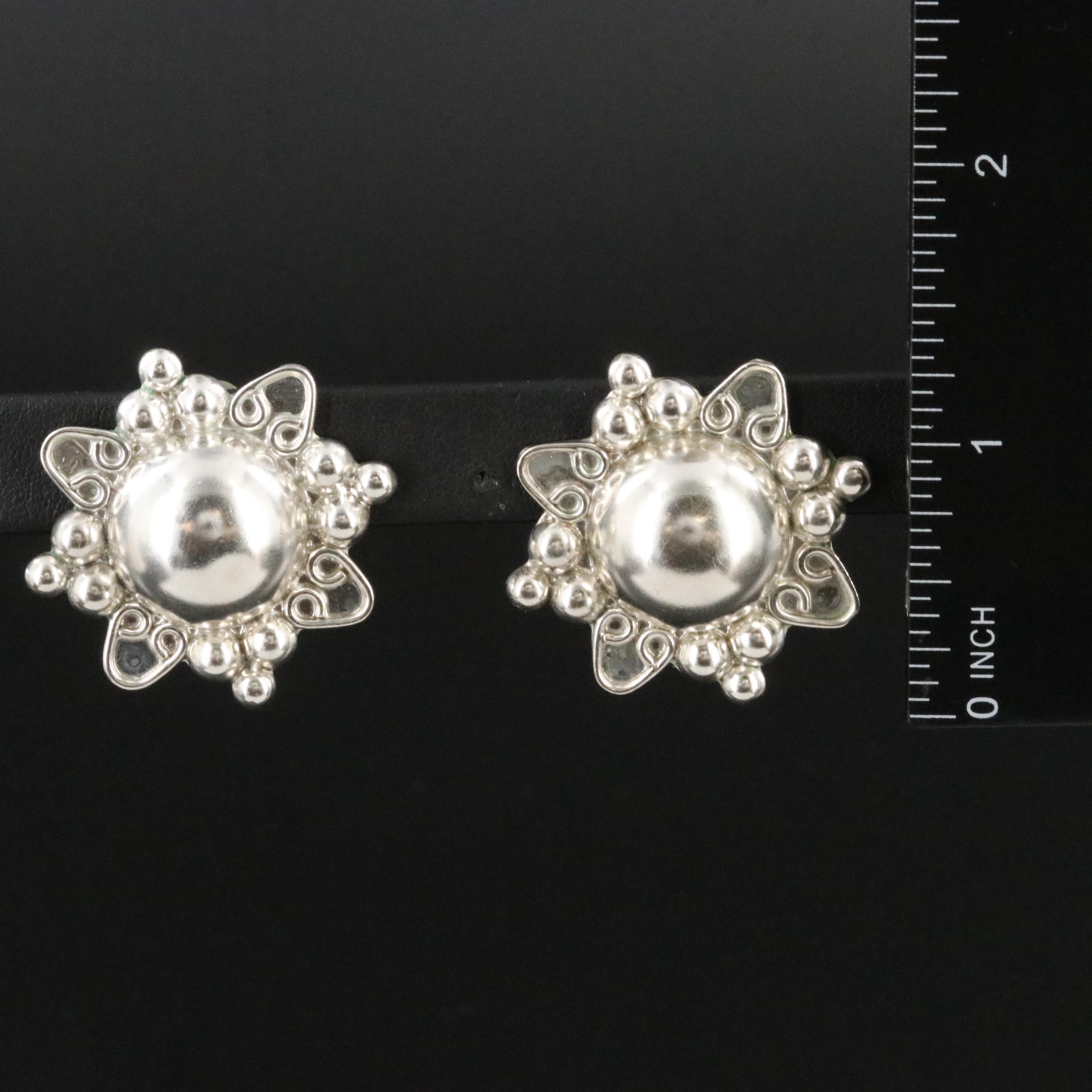 Mexican Sterling Button Earrings