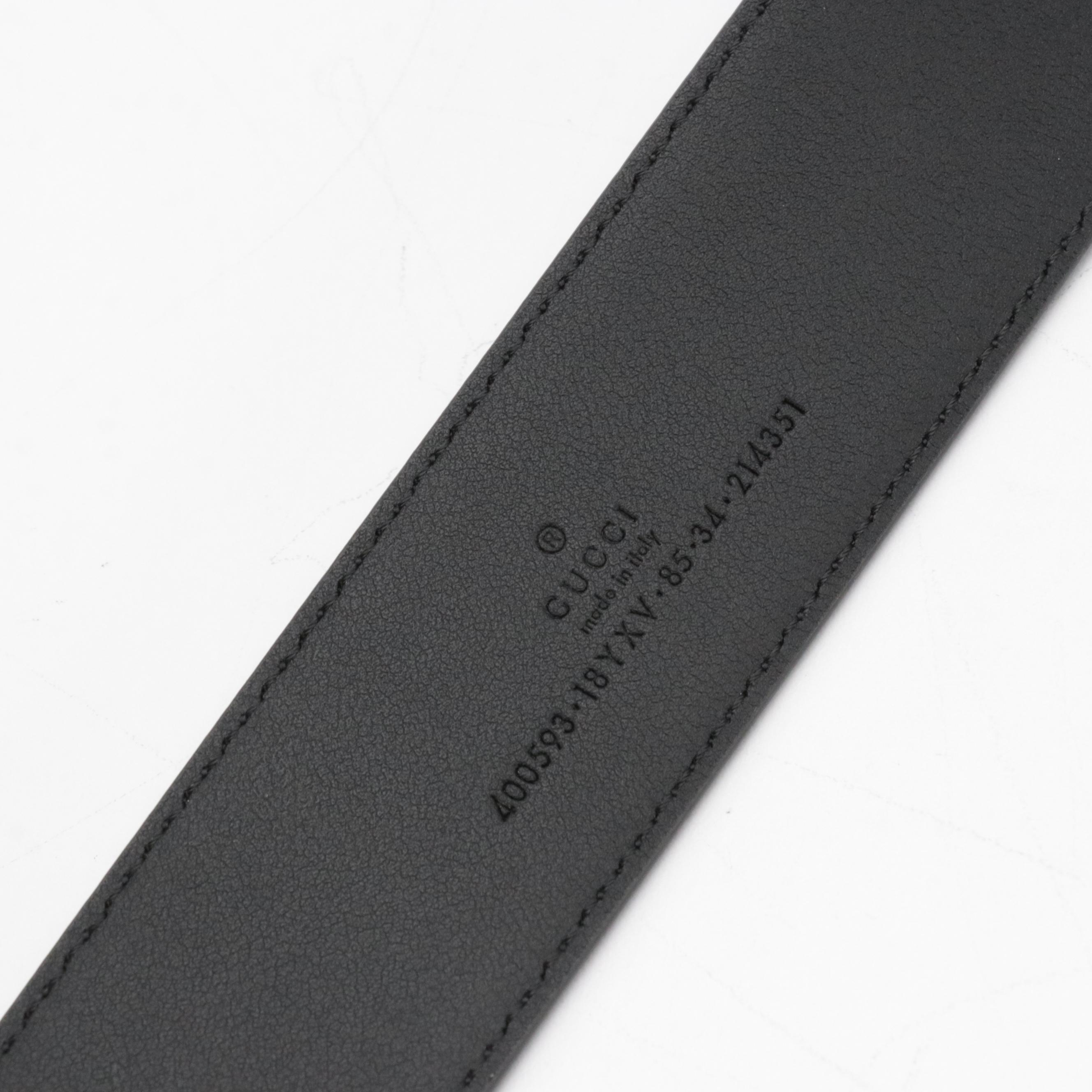 Gucci Black Ceramic Effect GG Marmont Wide Black Textured Leather Belt