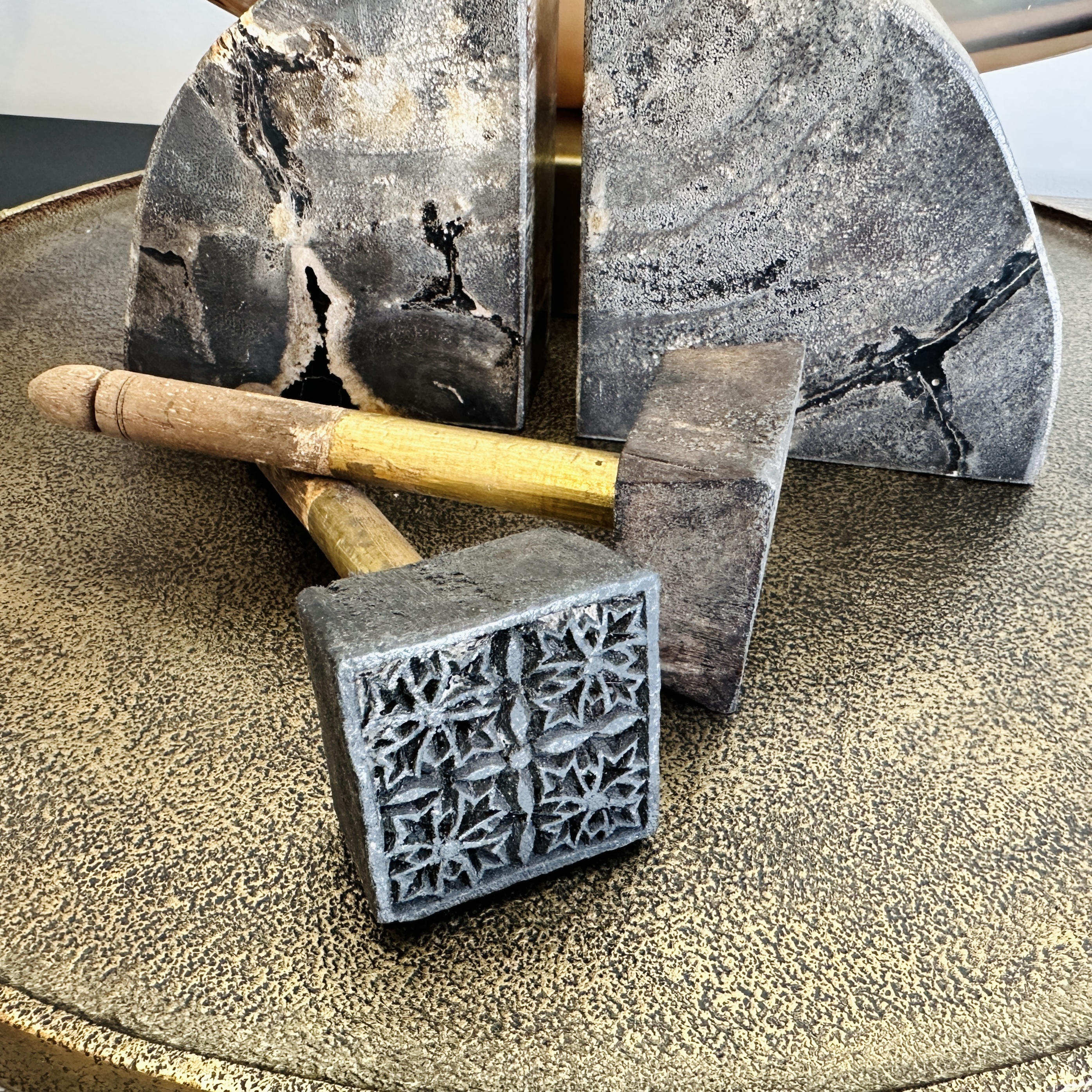 West Elm Petrified Wood Slices and Bookends with Faux Horn and More Home Accents