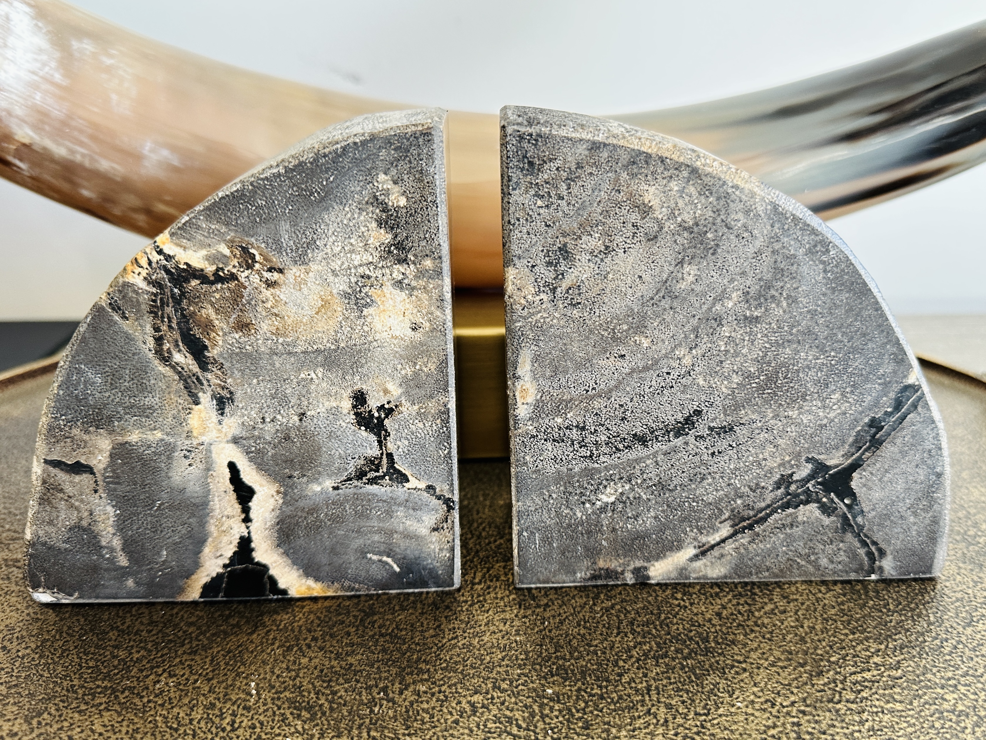 West Elm Petrified Wood Slices and Bookends with Faux Horn and More Home Accents