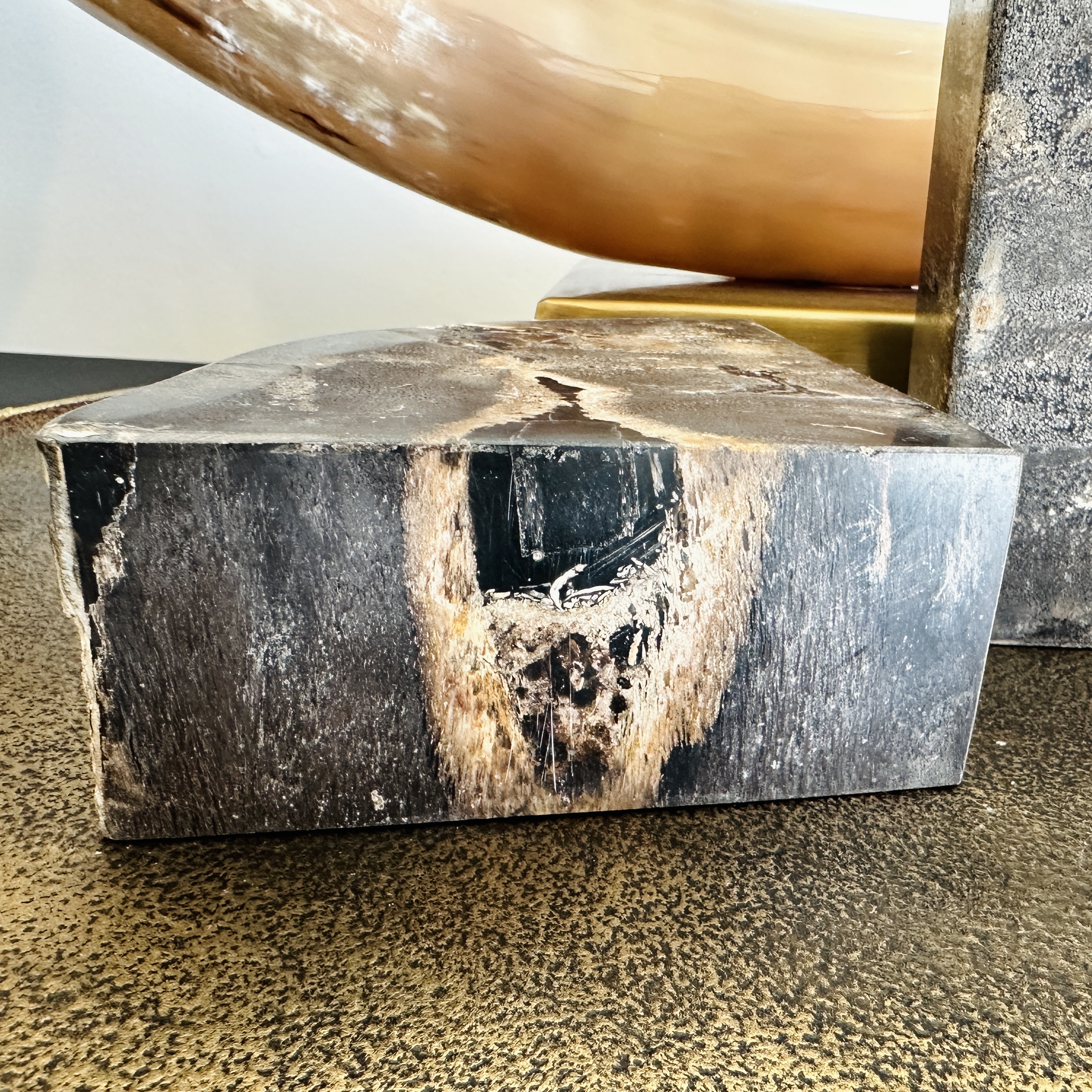 West Elm Petrified Wood Slices and Bookends with Faux Horn and More Home Accents