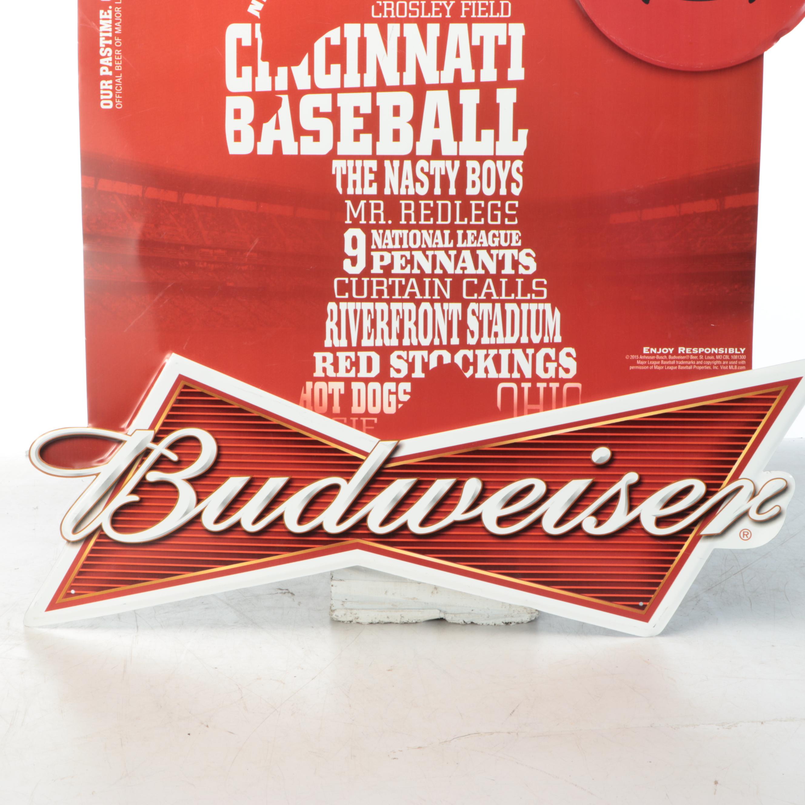 Budweiser Cincinnati Reds Baseball Commemorative Advertising Sign