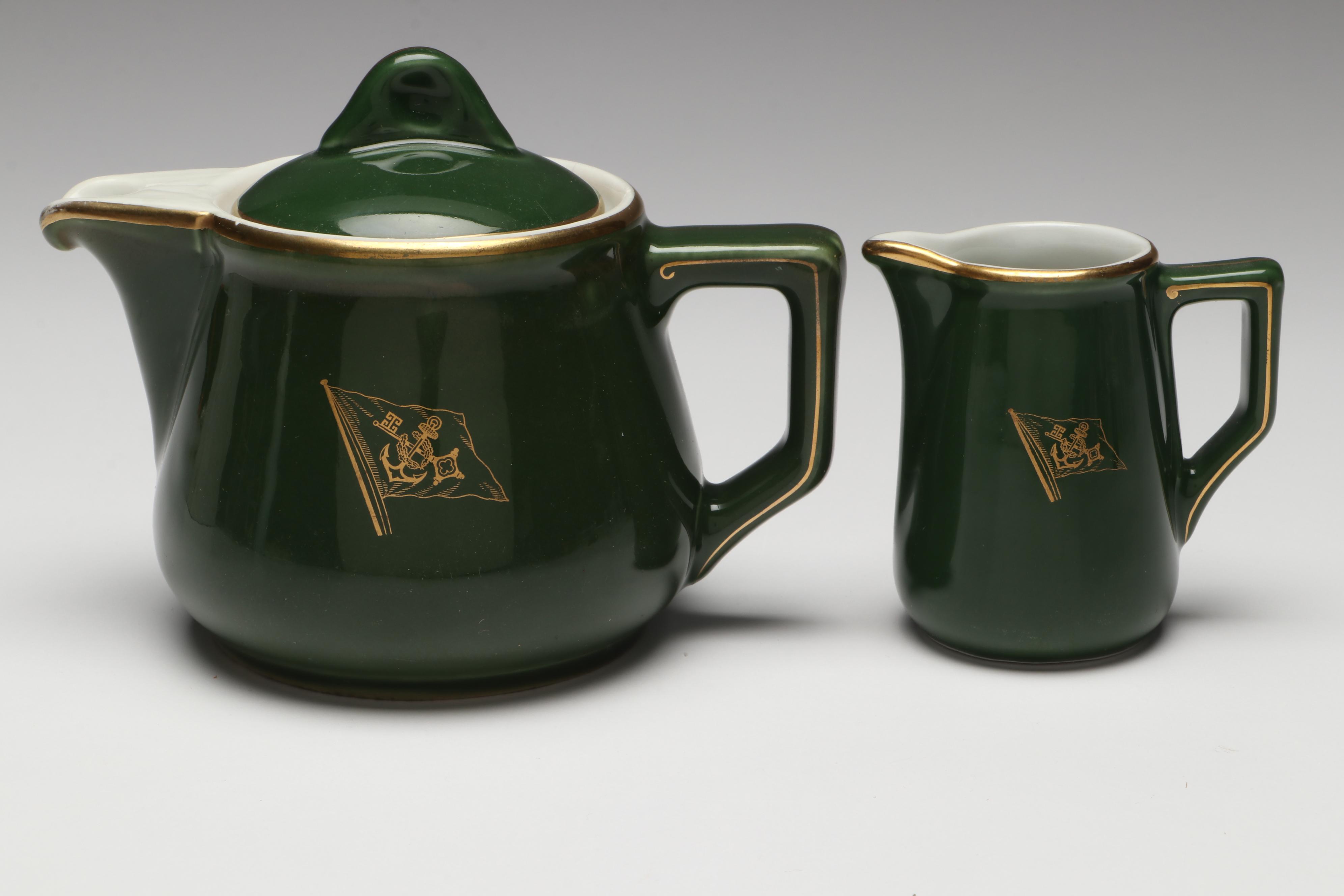 S.S. Bremen Teapot, Creamer, Ribbon and Photo Print