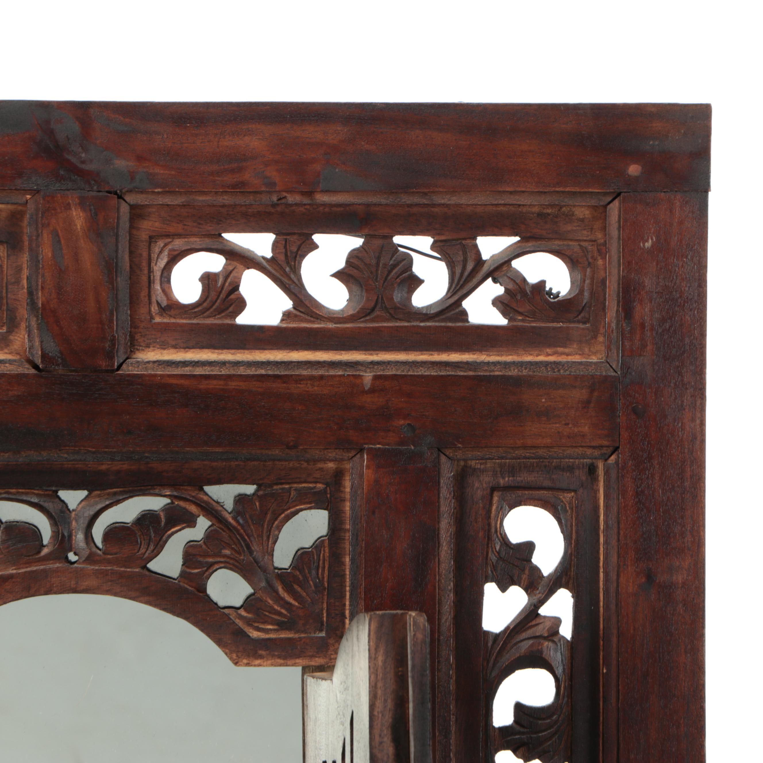 Indian Style Carved Wood Window Frame Wall Mirror