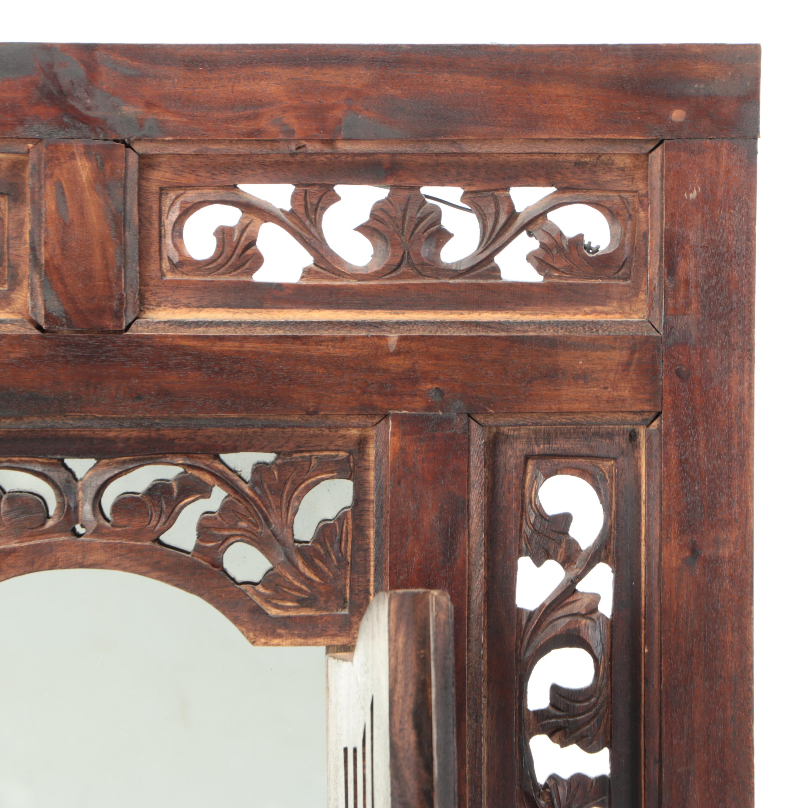 Indian Style Carved Wood Window Frame Wall Mirror