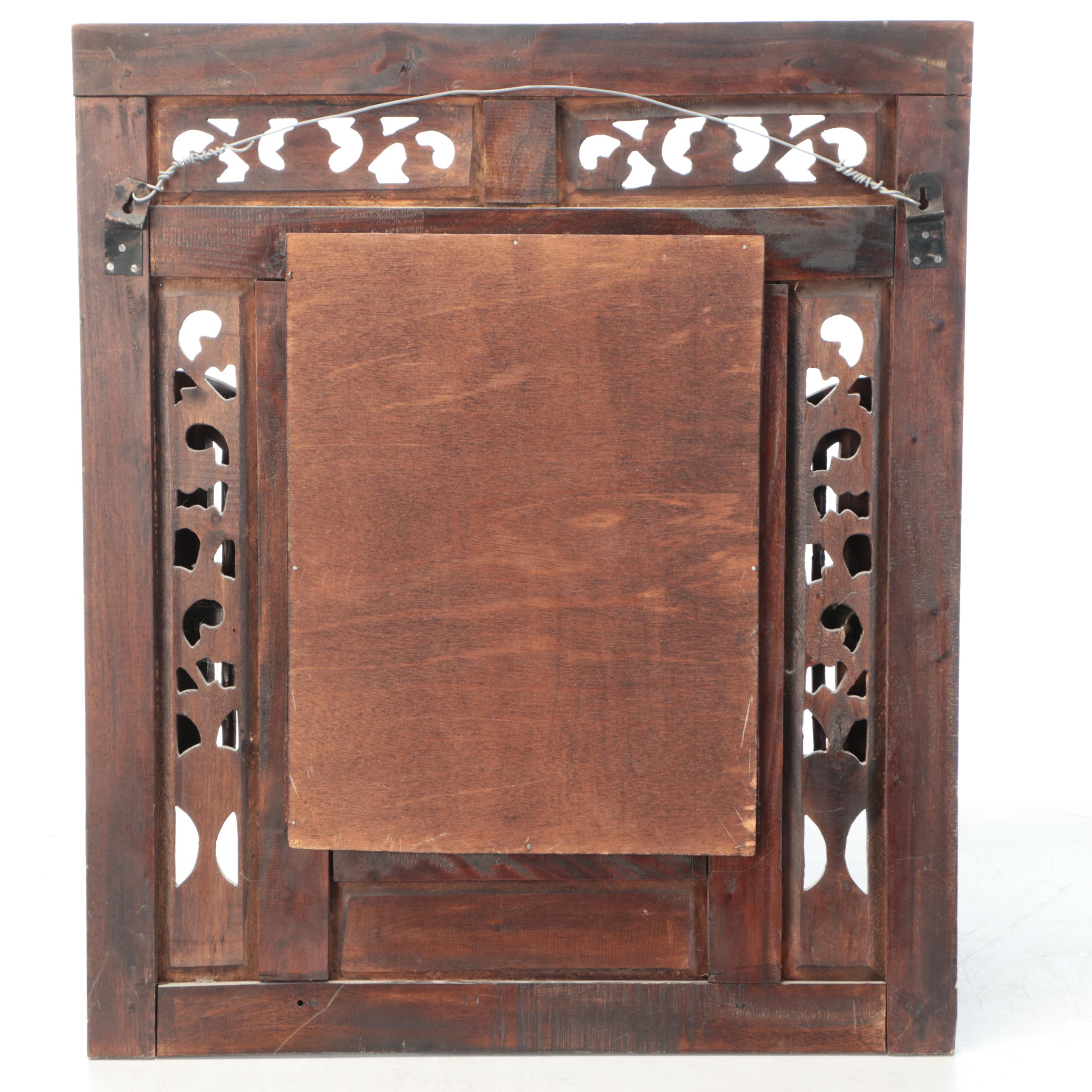 Indian Style Carved Wood Window Frame Wall Mirror