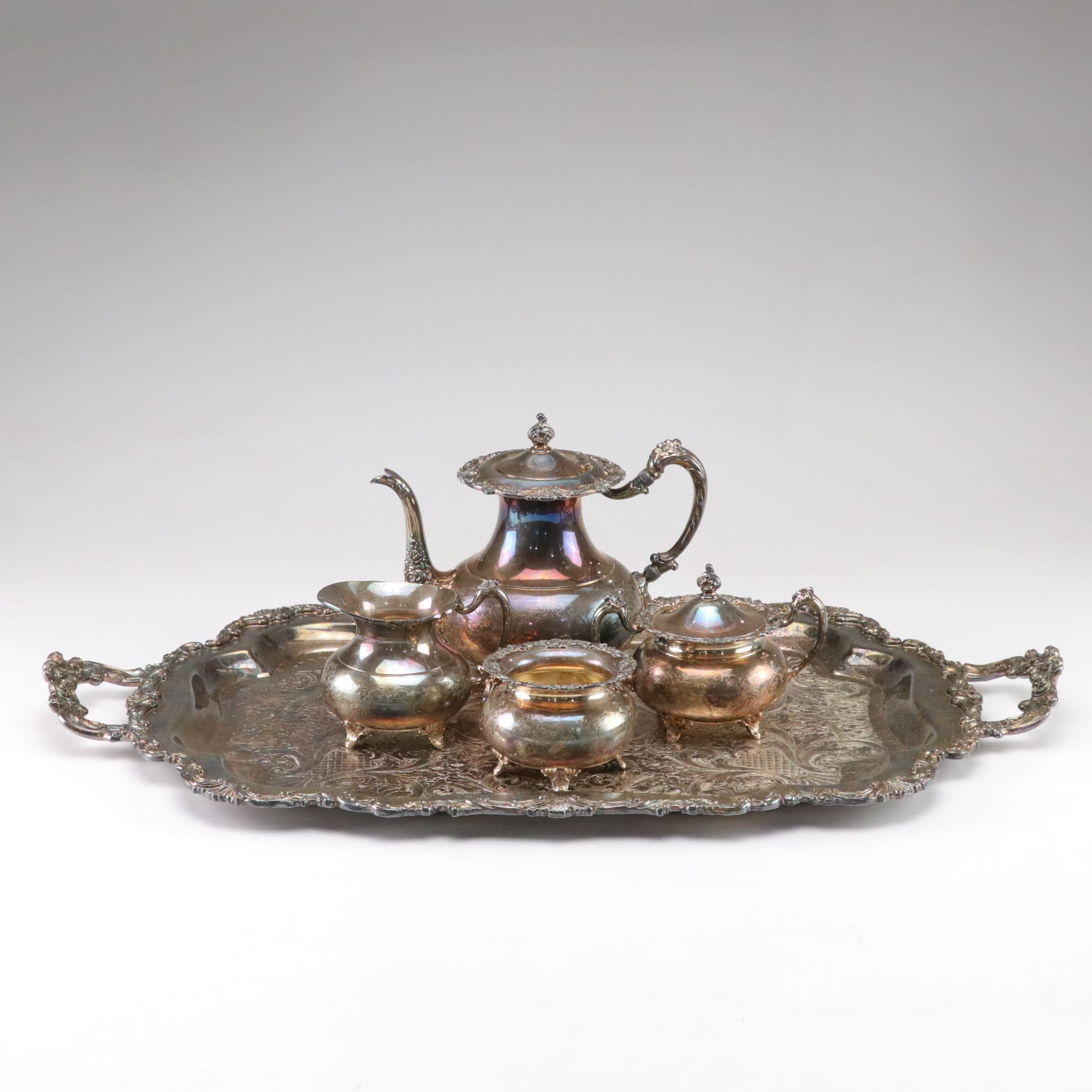 Community Silver Plate Tea Service with Handled Serving Tray