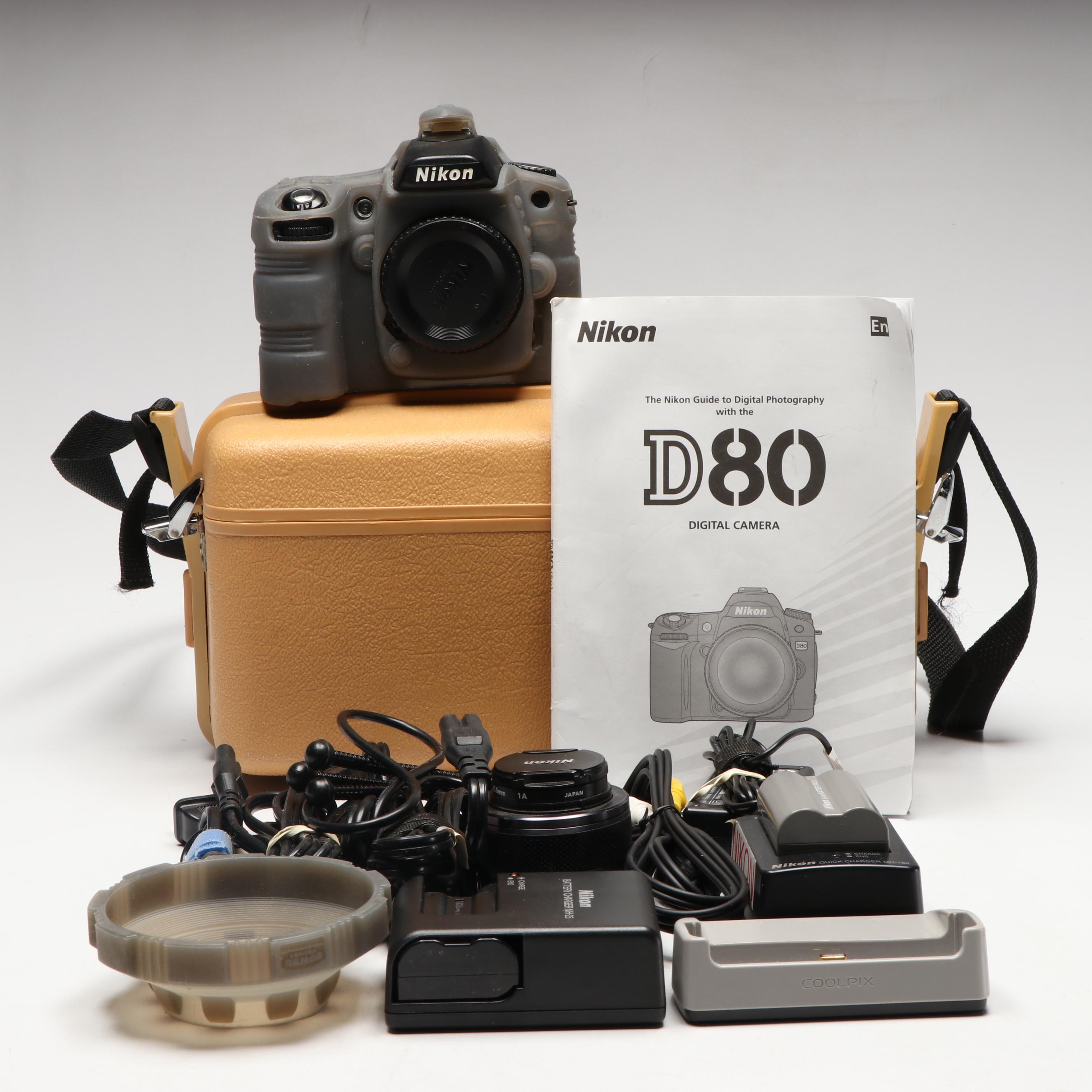 Nikon D80 SLR Camera with Hard Plastic Case and Accessories
