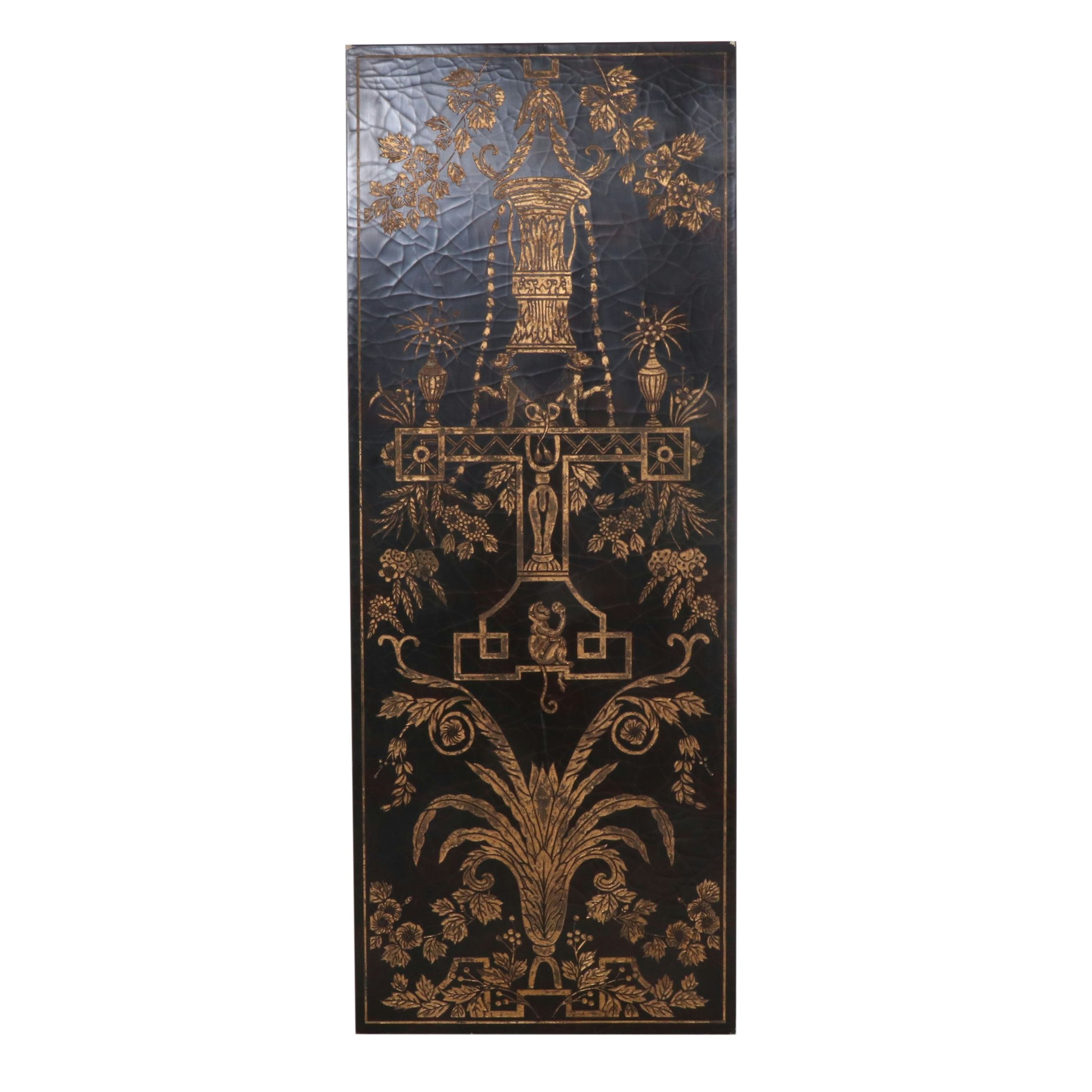 French Chinoiserie Style Black and Gold Hanging Panel
