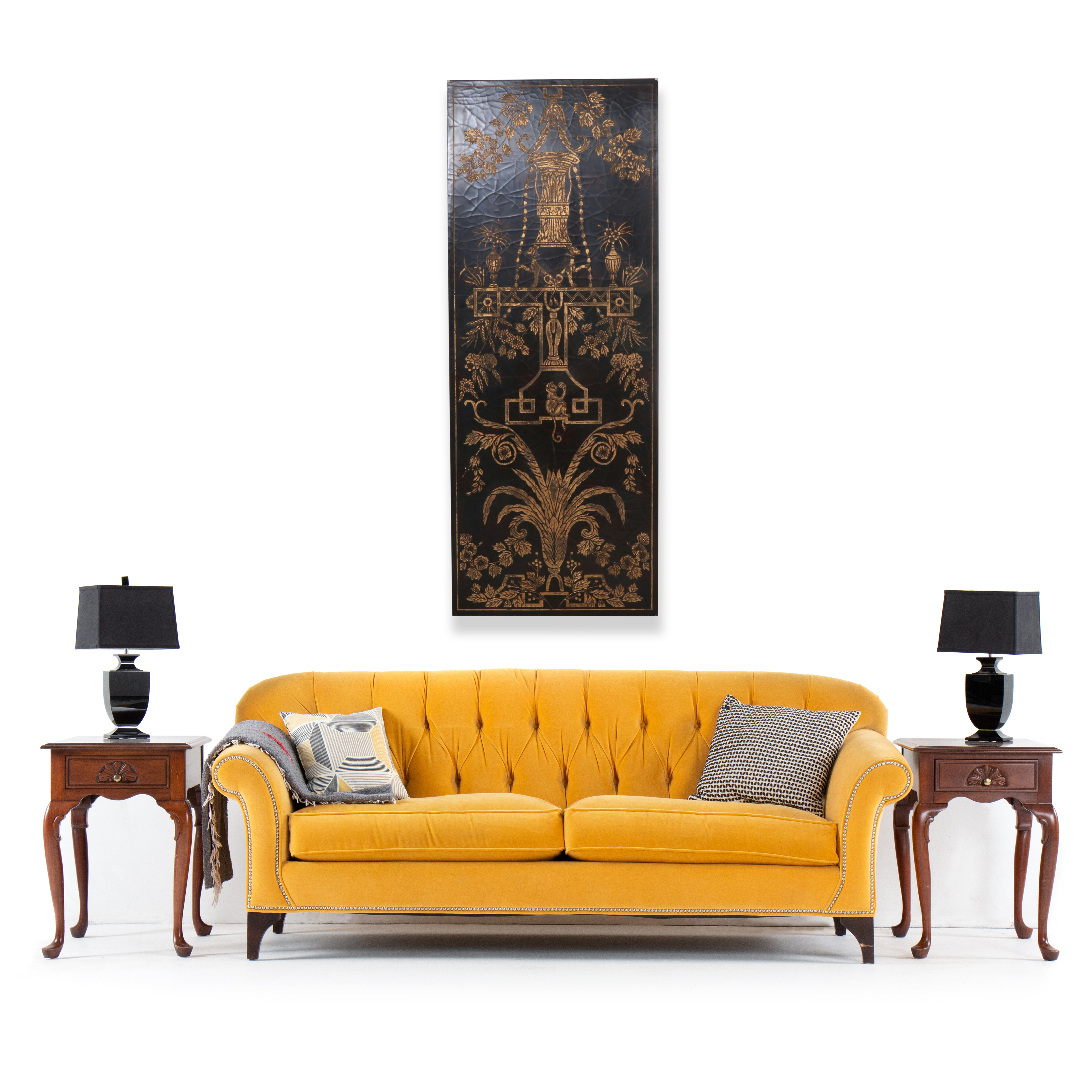 French Chinoiserie Style Black and Gold Hanging Panel