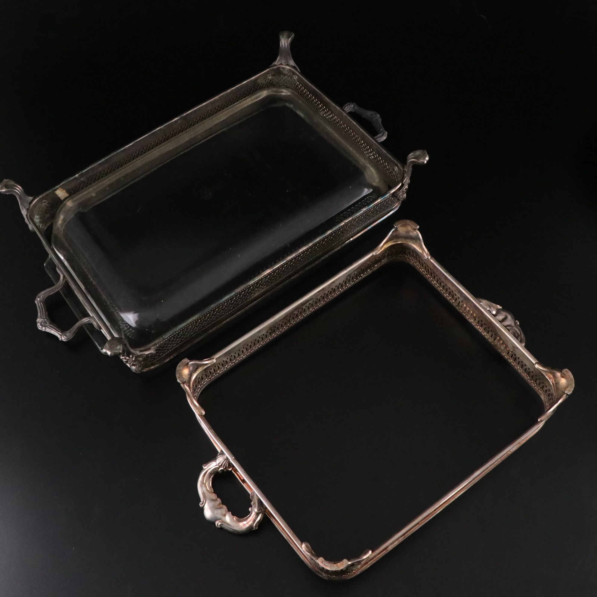 Silver Plate Casserole Carriers, Serving Bowls, and Salad Tongs