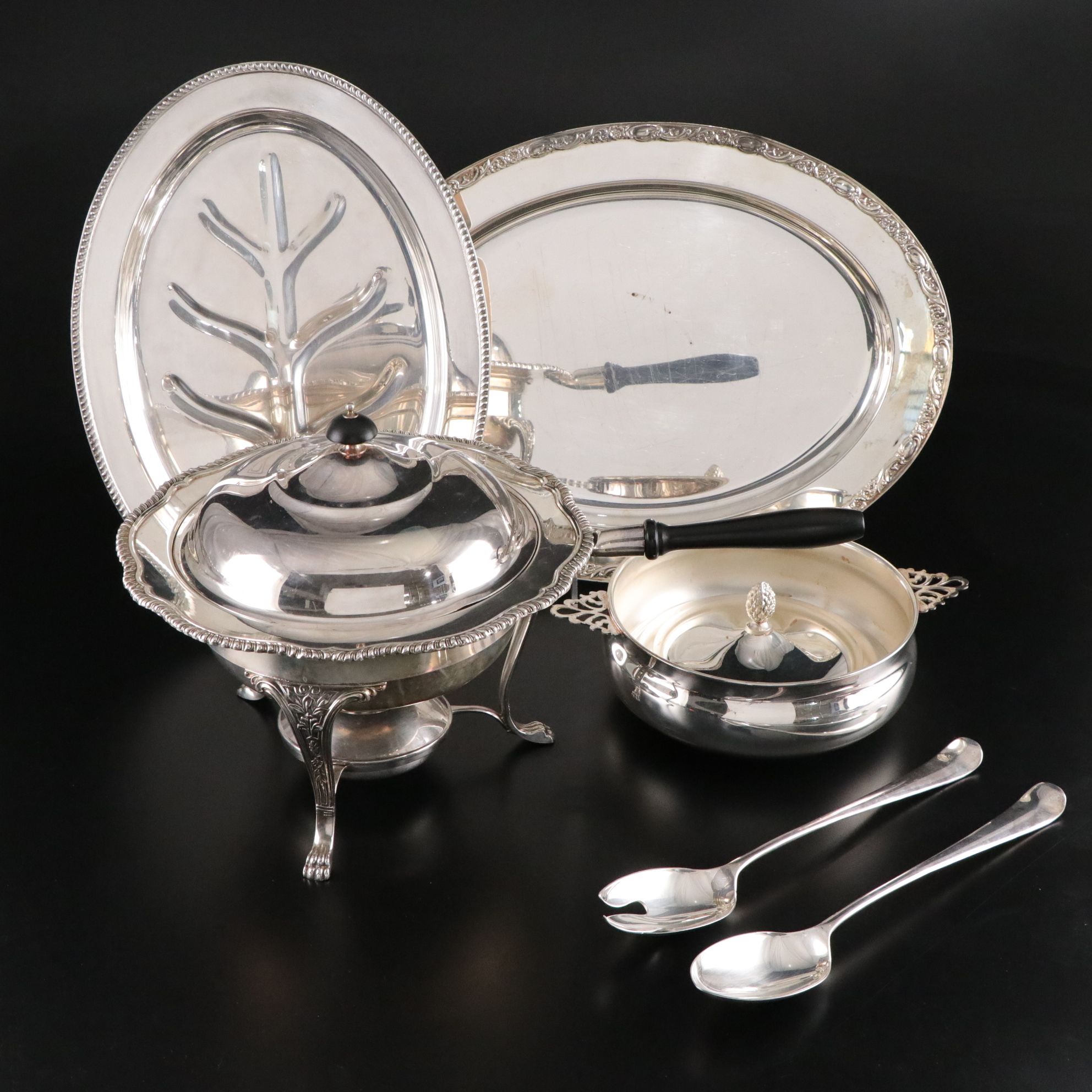 Webster-Wilcox "Staffordshire" Silver Plate Chafing Dish and Stand and More
