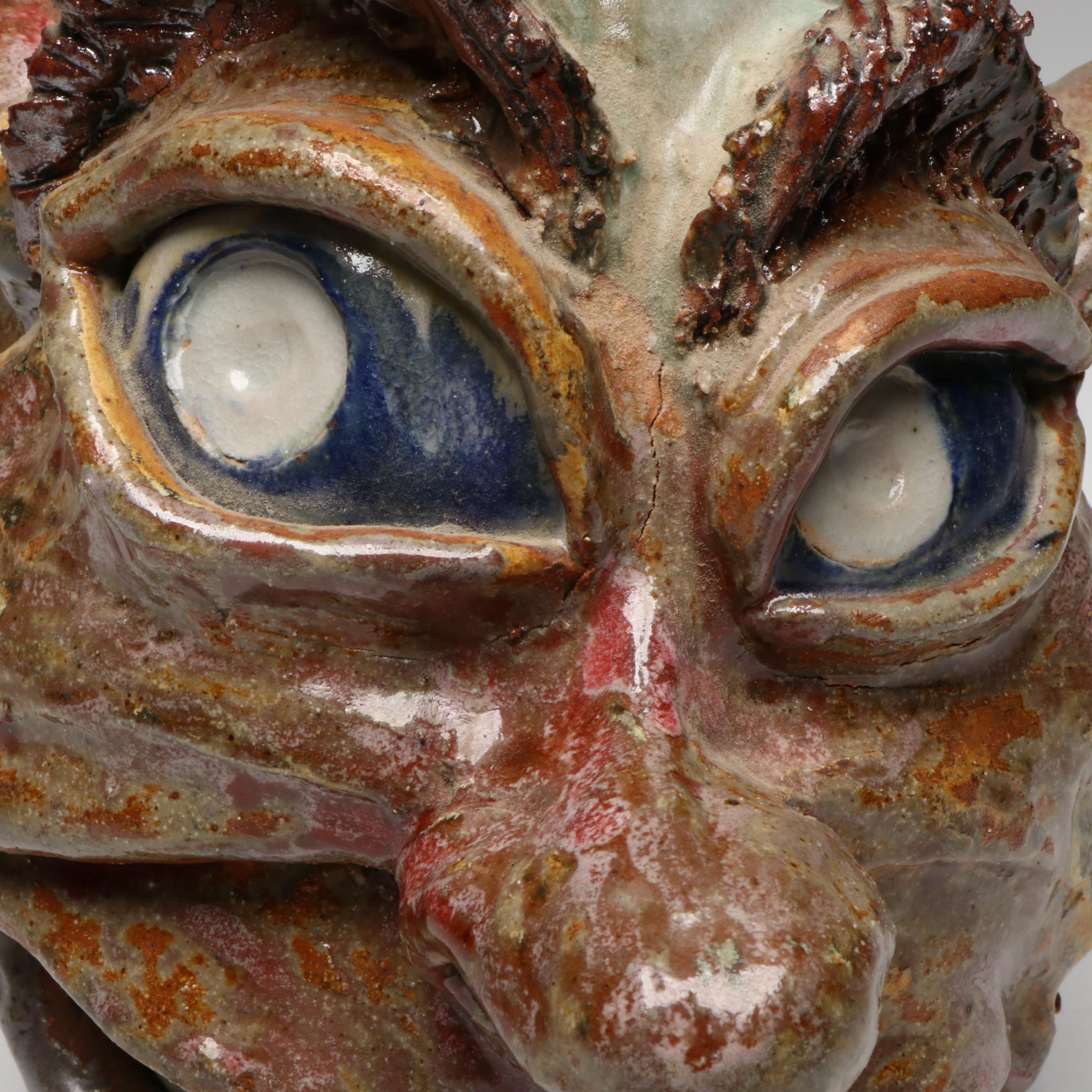 Phelps Pottery Folk Art Stoneware Face Jug