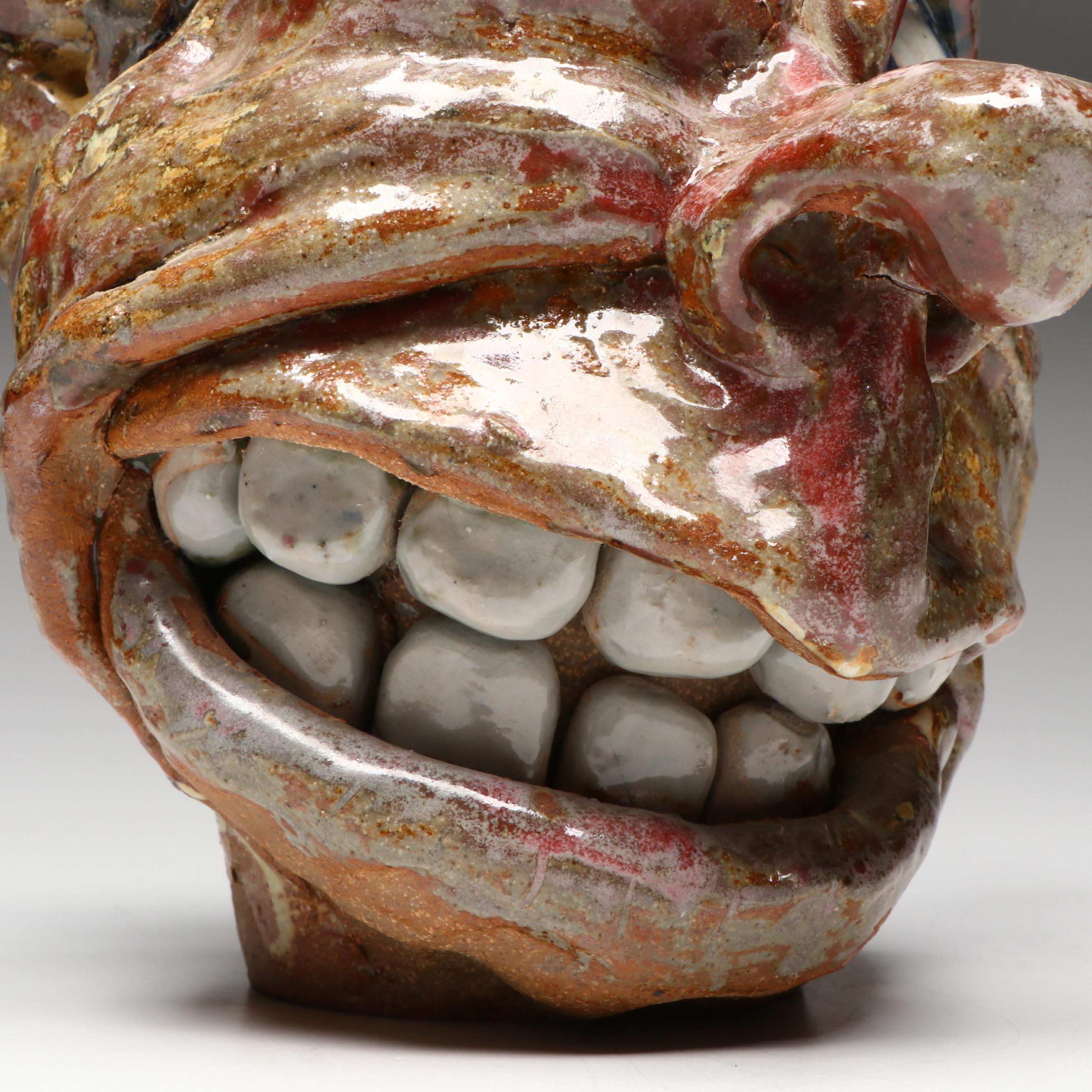 Phelps Pottery Folk Art Stoneware Face Jug