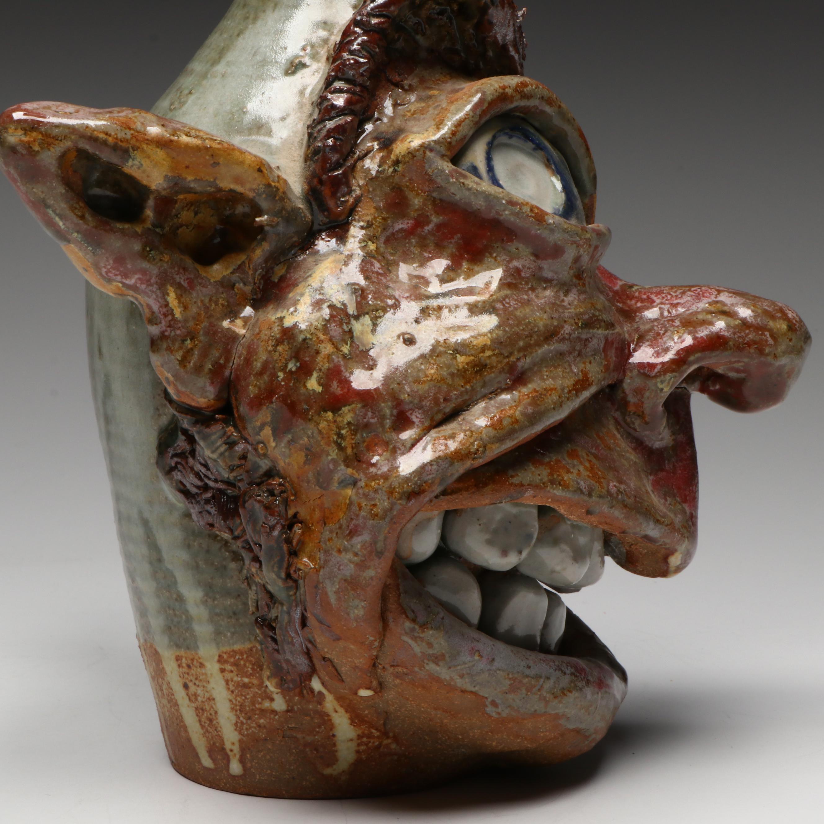 Phelps Pottery Folk Art Stoneware Face Jug