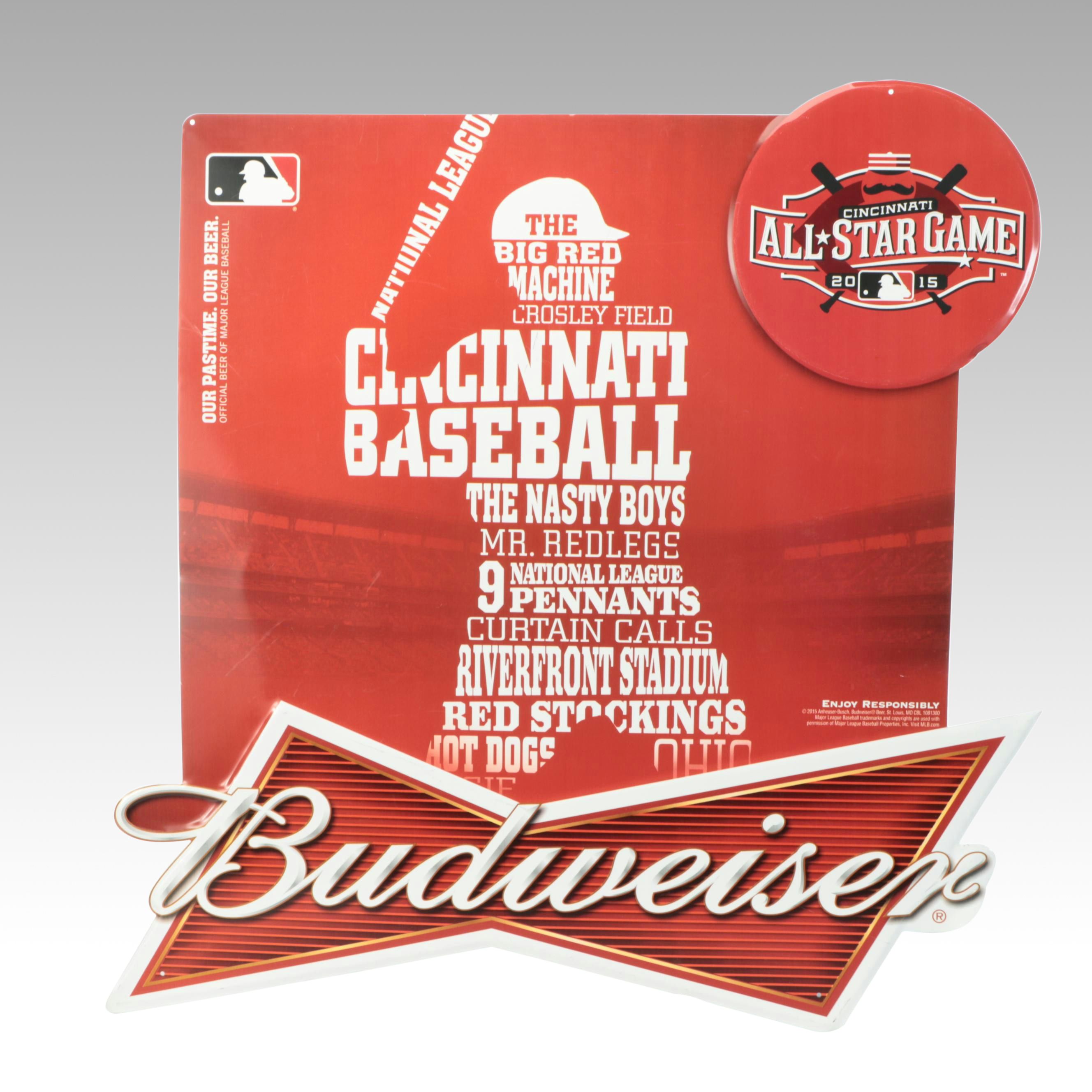 Budweiser Cincinnati Reds Baseball Commemorative Advertising Sign