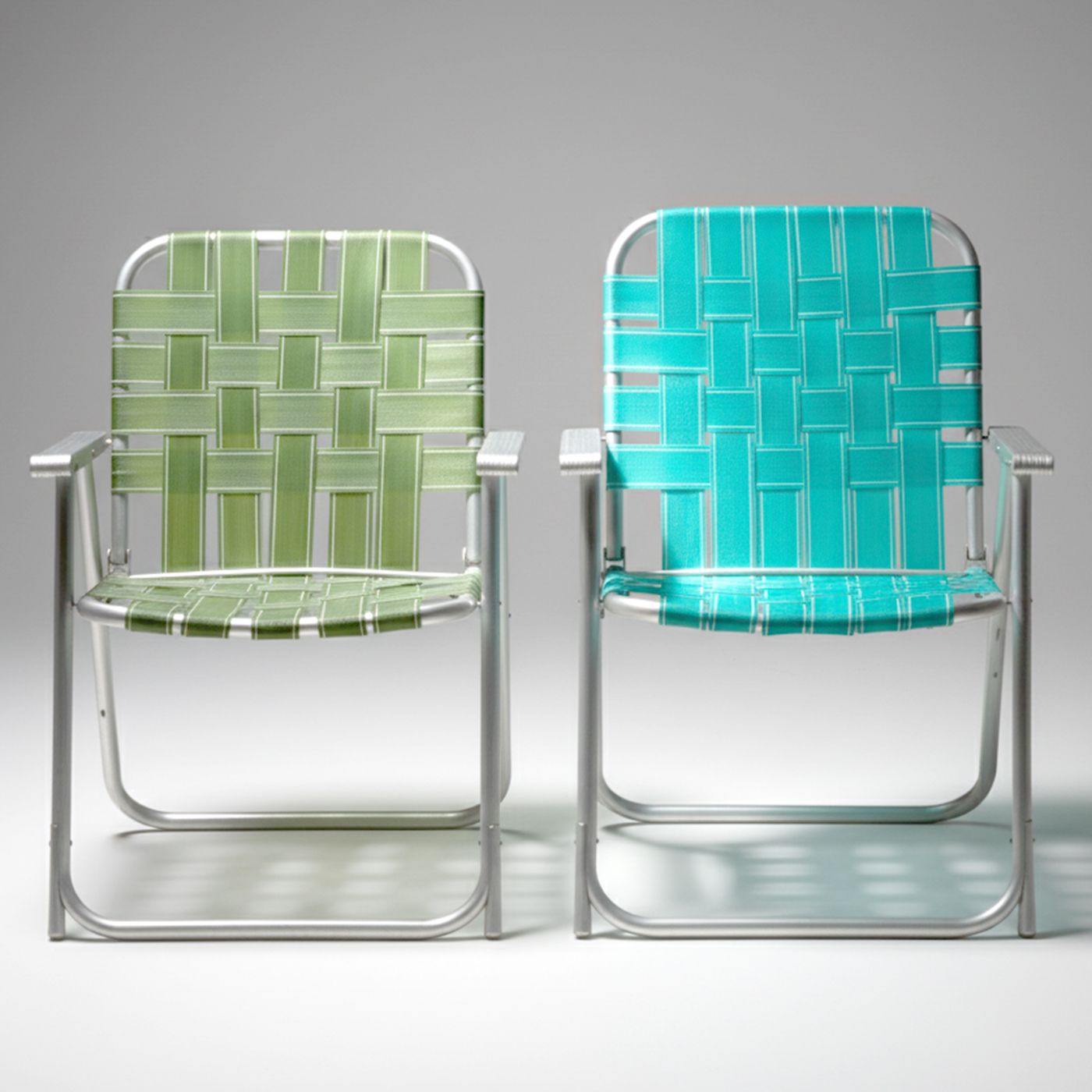 Vintage Aluminum and Woven Vinyl Folding Chairs, Mid to Late 20th Century