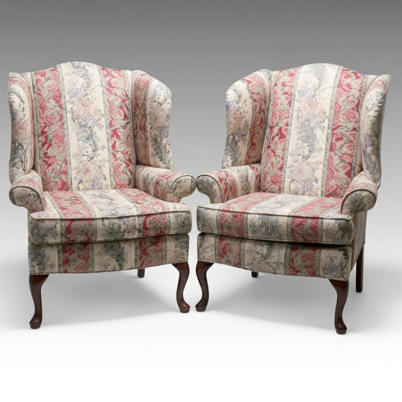 Lexington Upholstery Co. Queen Anne Style Wingback Chairs
