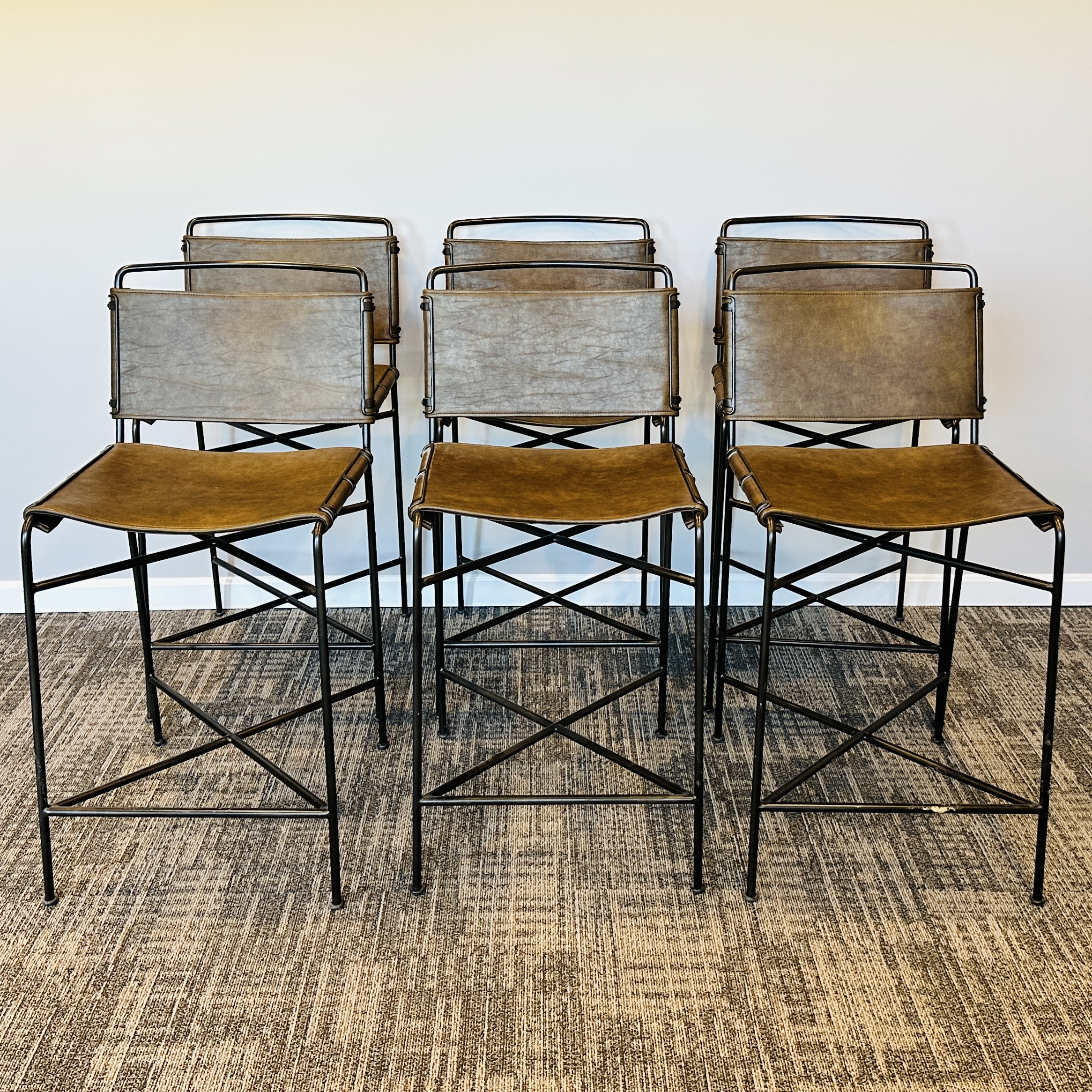 Set of Six Four Hands "Wharton" Counter Stools