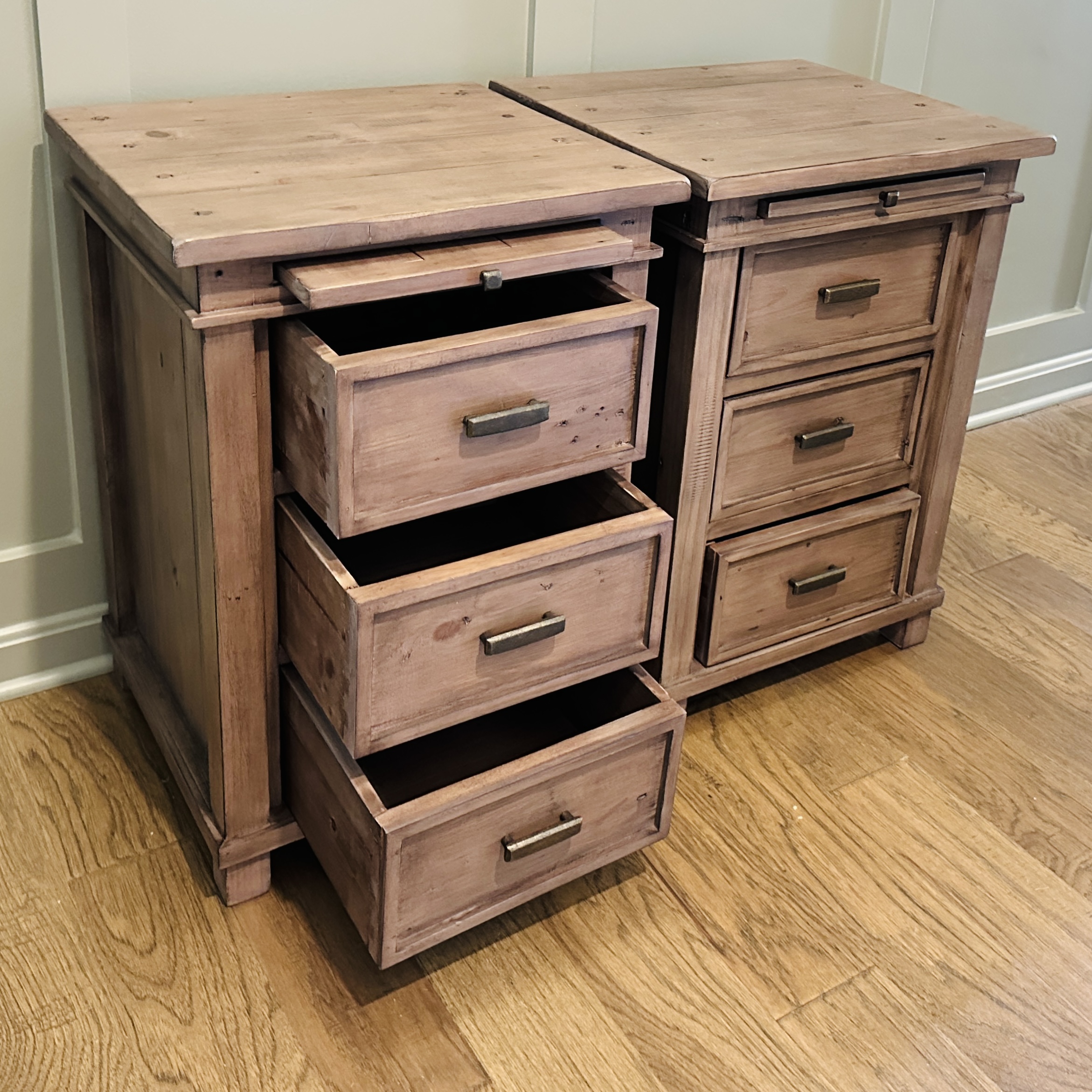 Pair of P.G.T. Reclaimed Modern Farmhouse Style Wood Nightstands