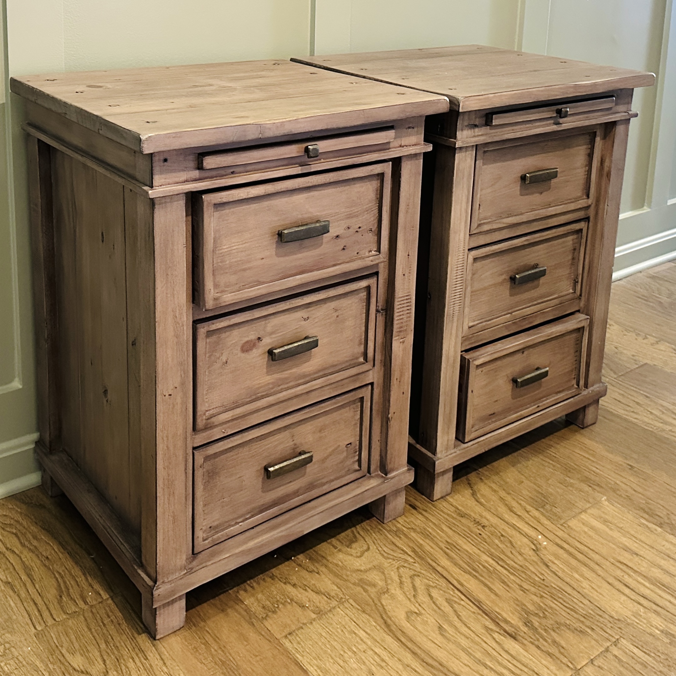 Pair of P.G.T. Reclaimed Modern Farmhouse Style Wood Nightstands