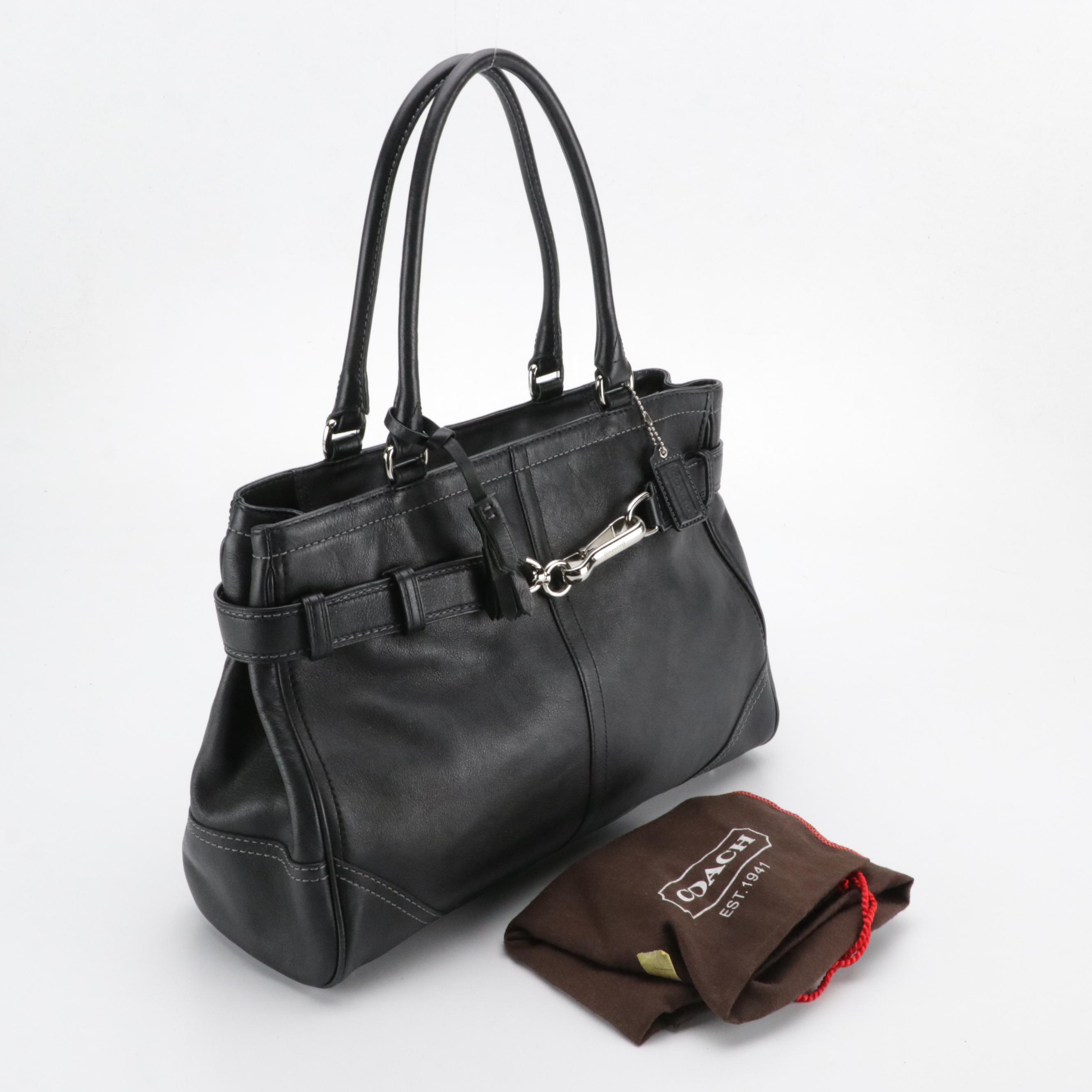 Coach Belted Hampton Shoulder Bag in Black Leather