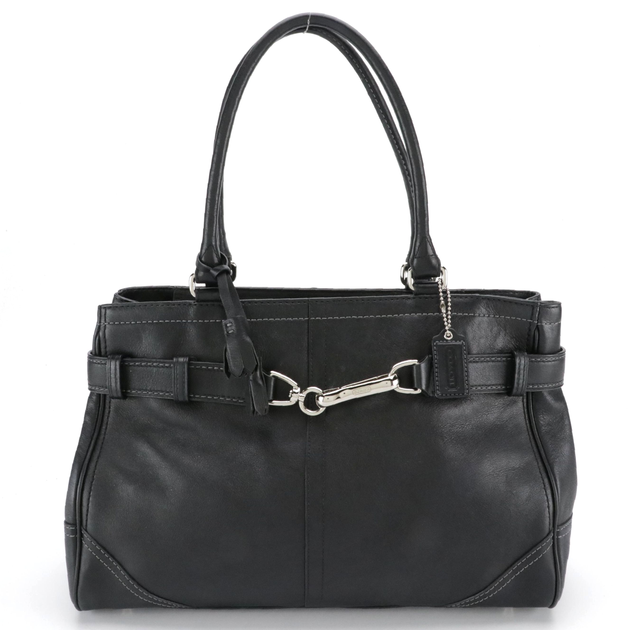 Coach Belted Hampton Shoulder Bag in Black Leather
