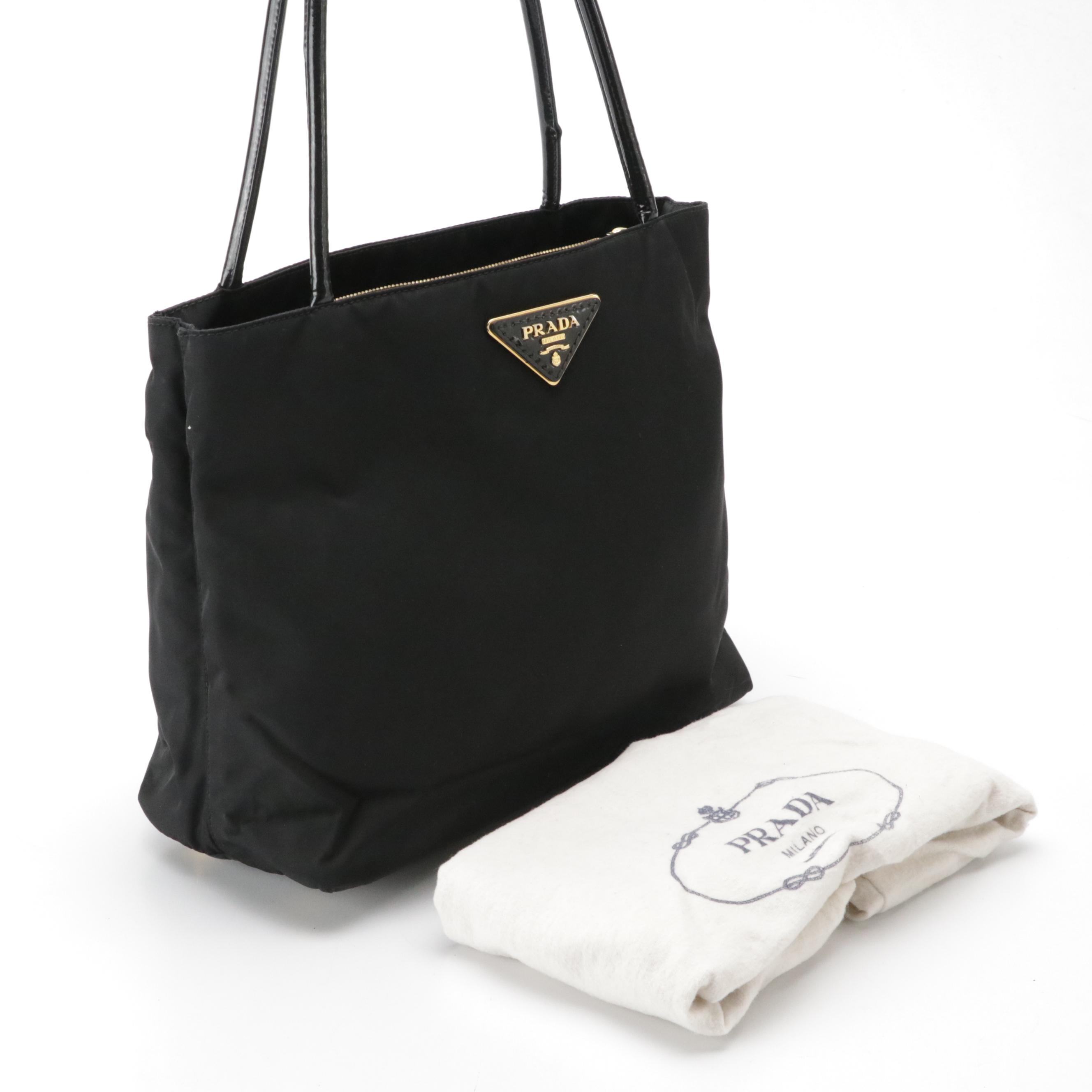 Prada Black Tessuto Nylon and Patent Leather Shopping Tote
