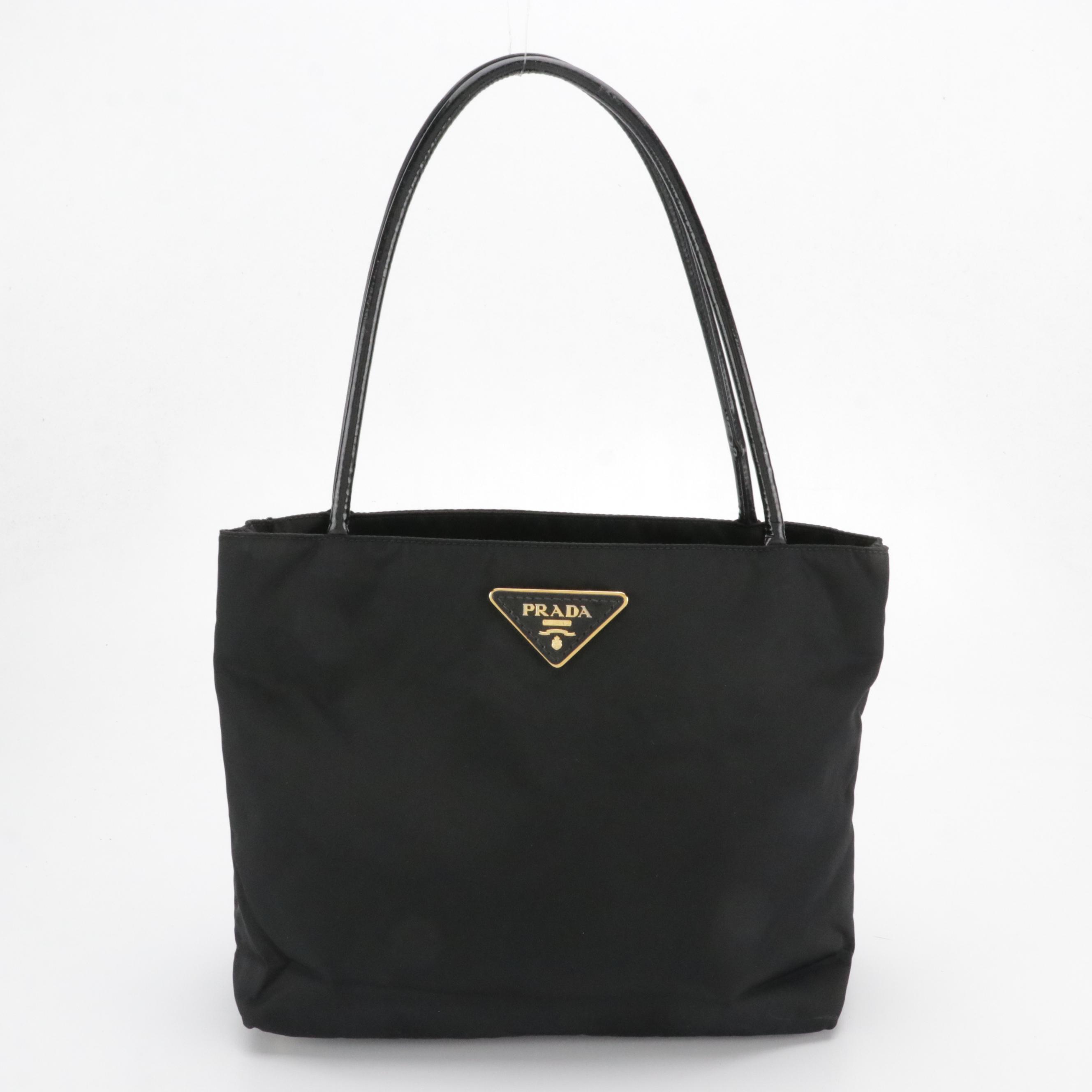 Prada Black Tessuto Nylon and Patent Leather Shopping Tote
