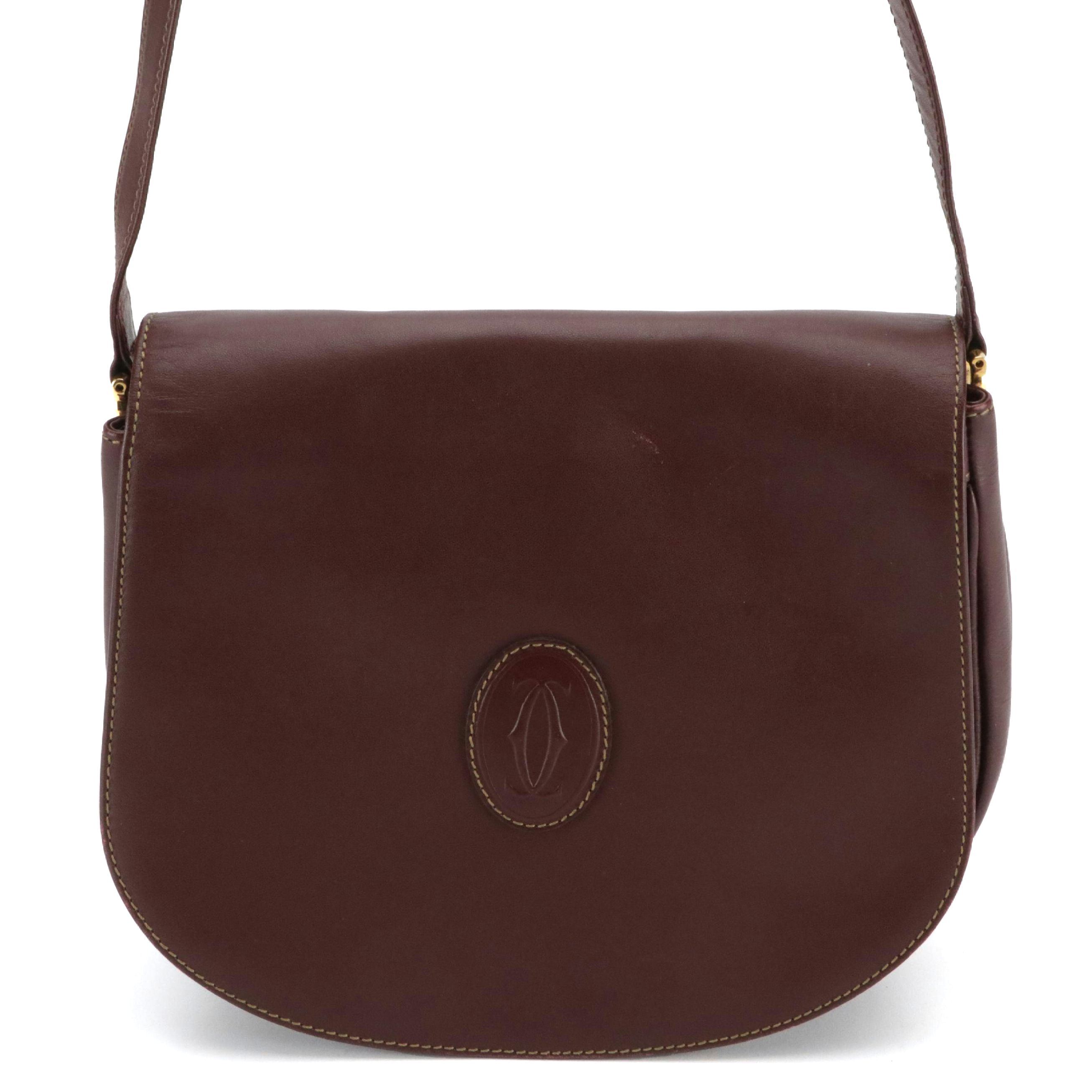 Must De Cartier Full Flap Shoulder Bag in Burgundy Leather