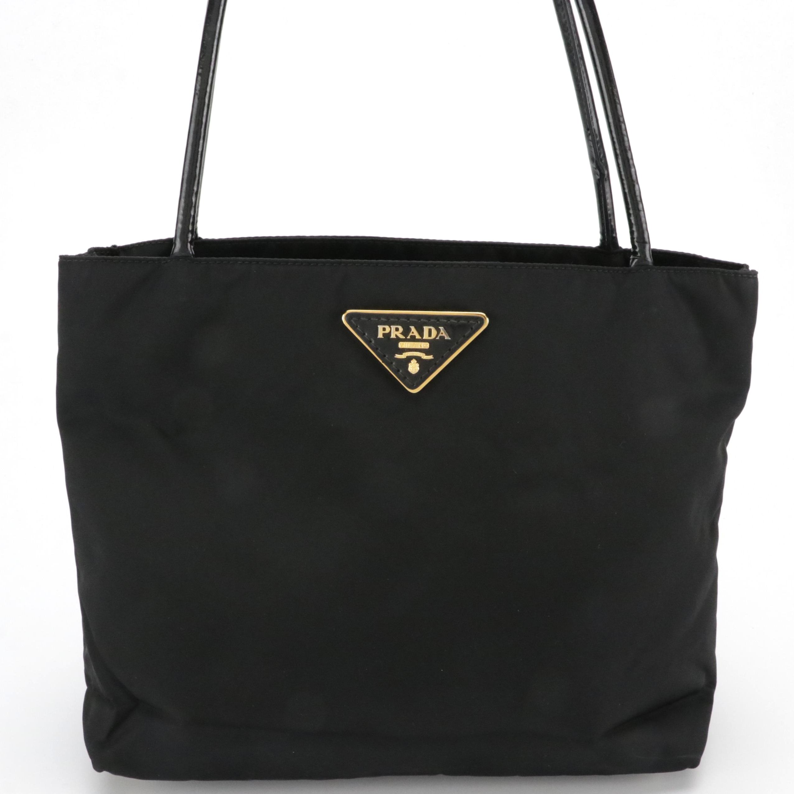 Prada Black Tessuto Nylon and Patent Leather Shopping Tote