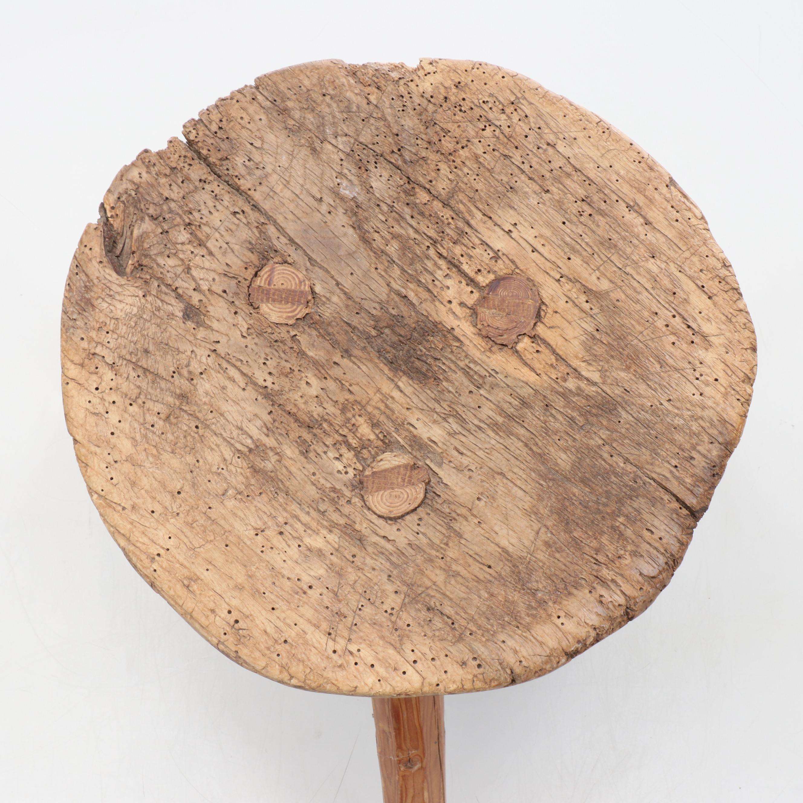 Primitive Three-Legged Wooden Stool