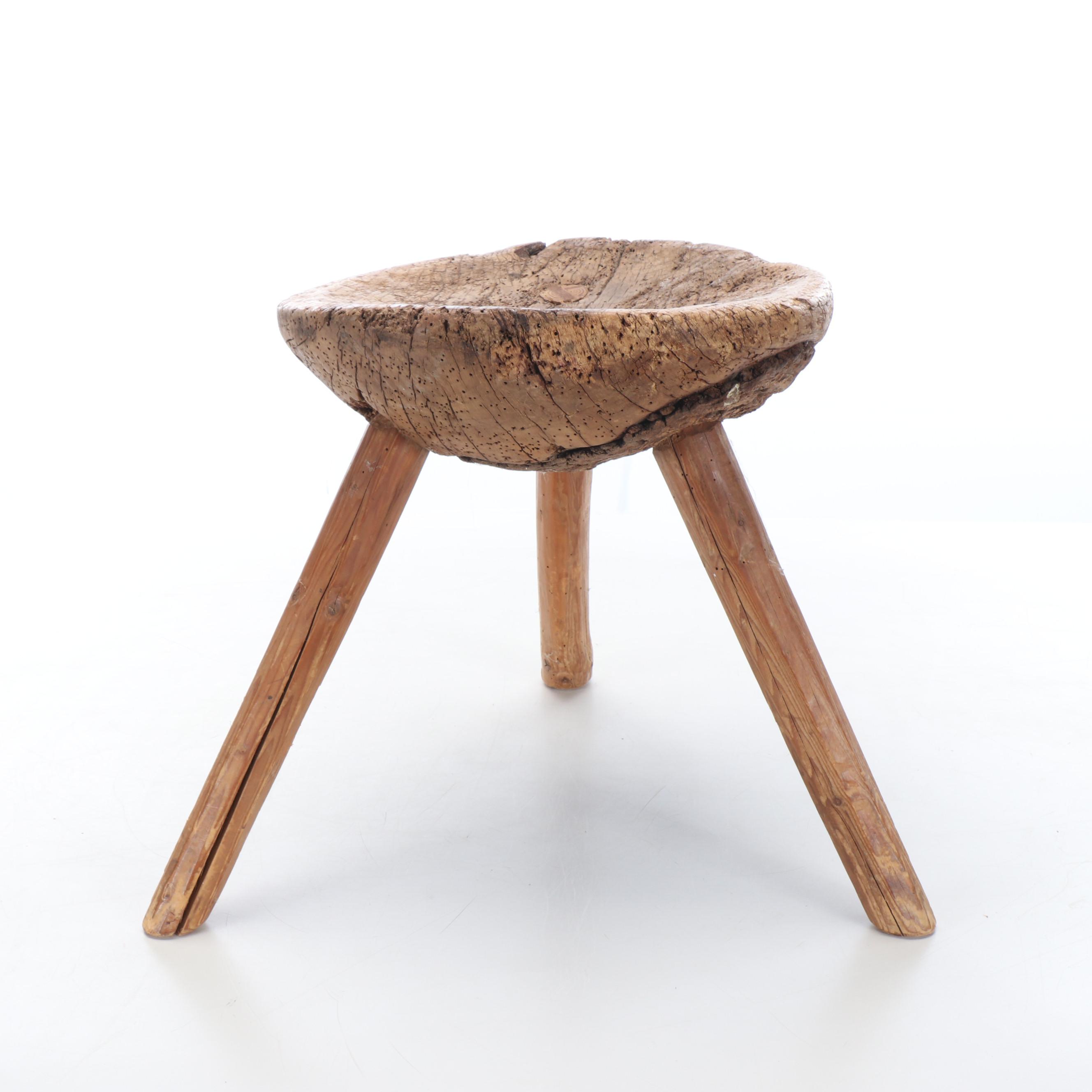 Primitive Three-Legged Wooden Stool