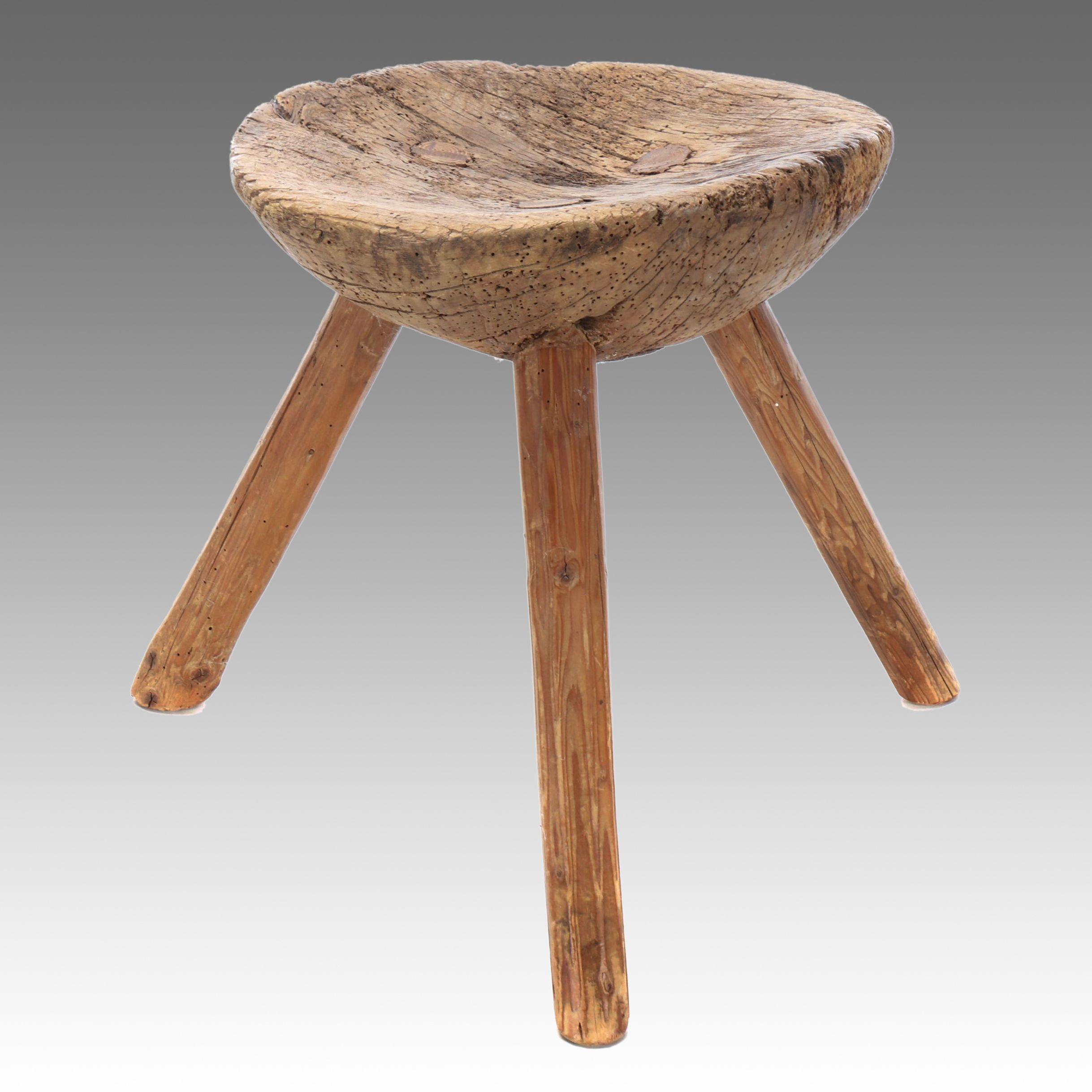 Primitive Three-Legged Wooden Stool