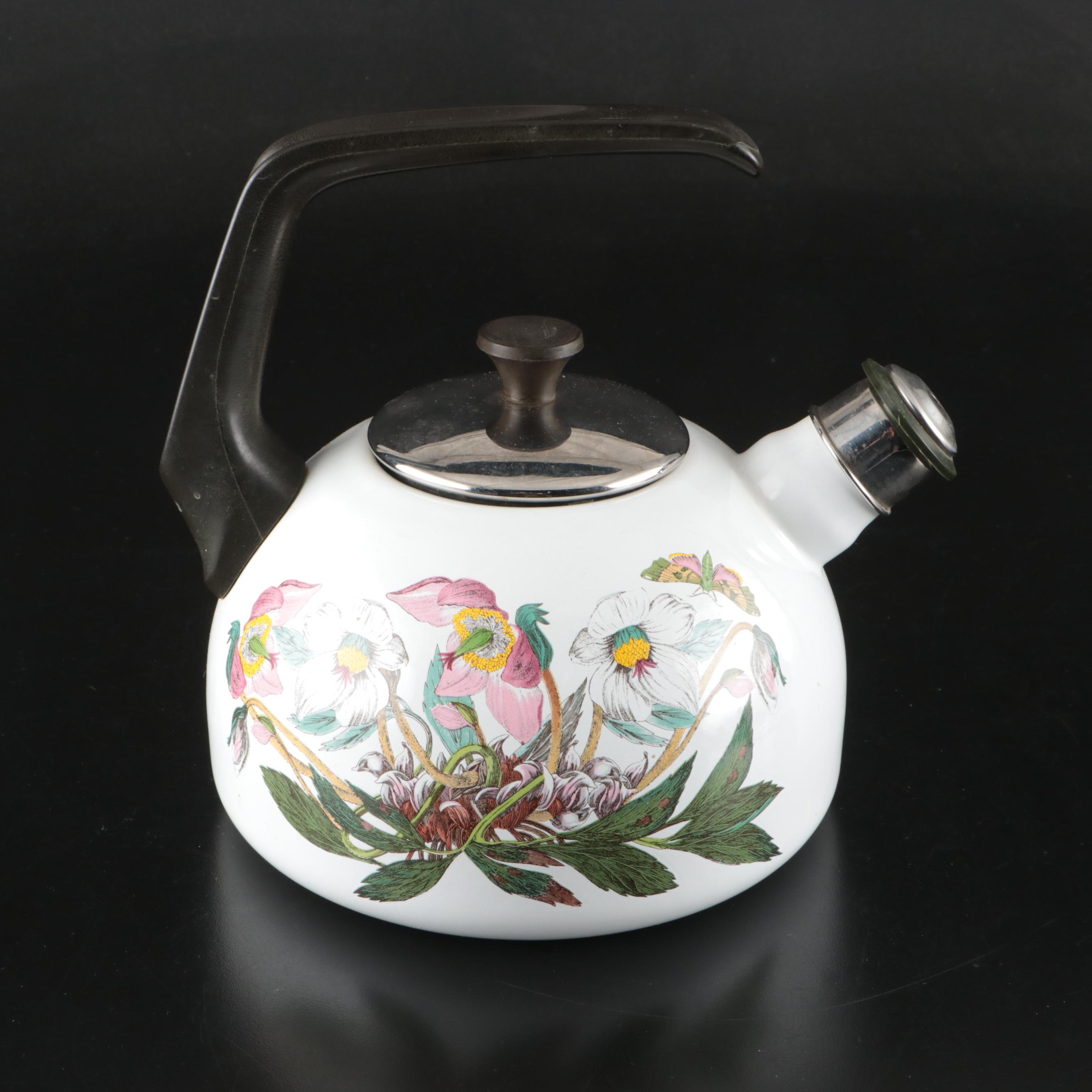 Portmeirion "The Botanic Garden" Metal Tea Kettle with Ceramic Mugs