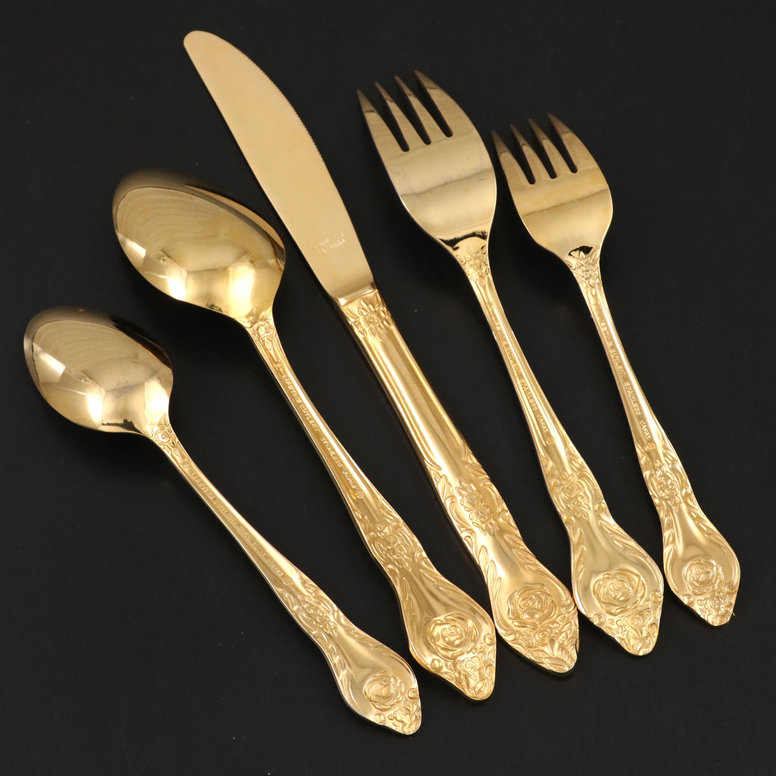 Lifetime Cutlery Gilt Finish Stainless Steel Flatware with Wooden Case