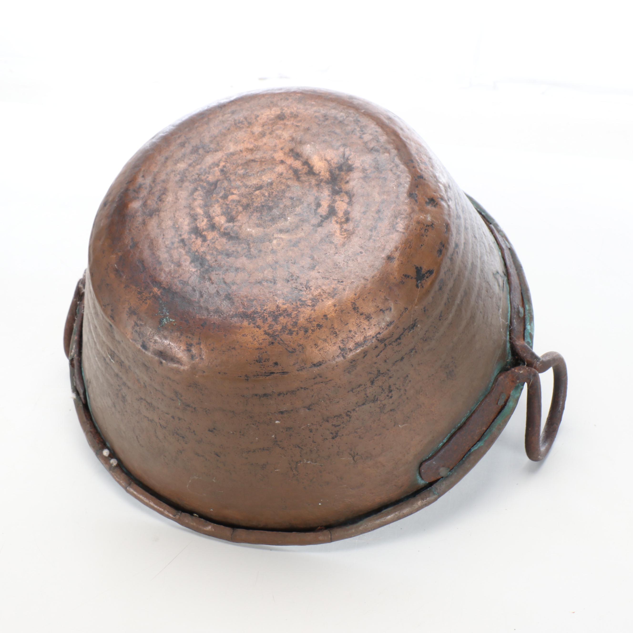 Primitive Copper Coal Scuttle and Hearth Pot