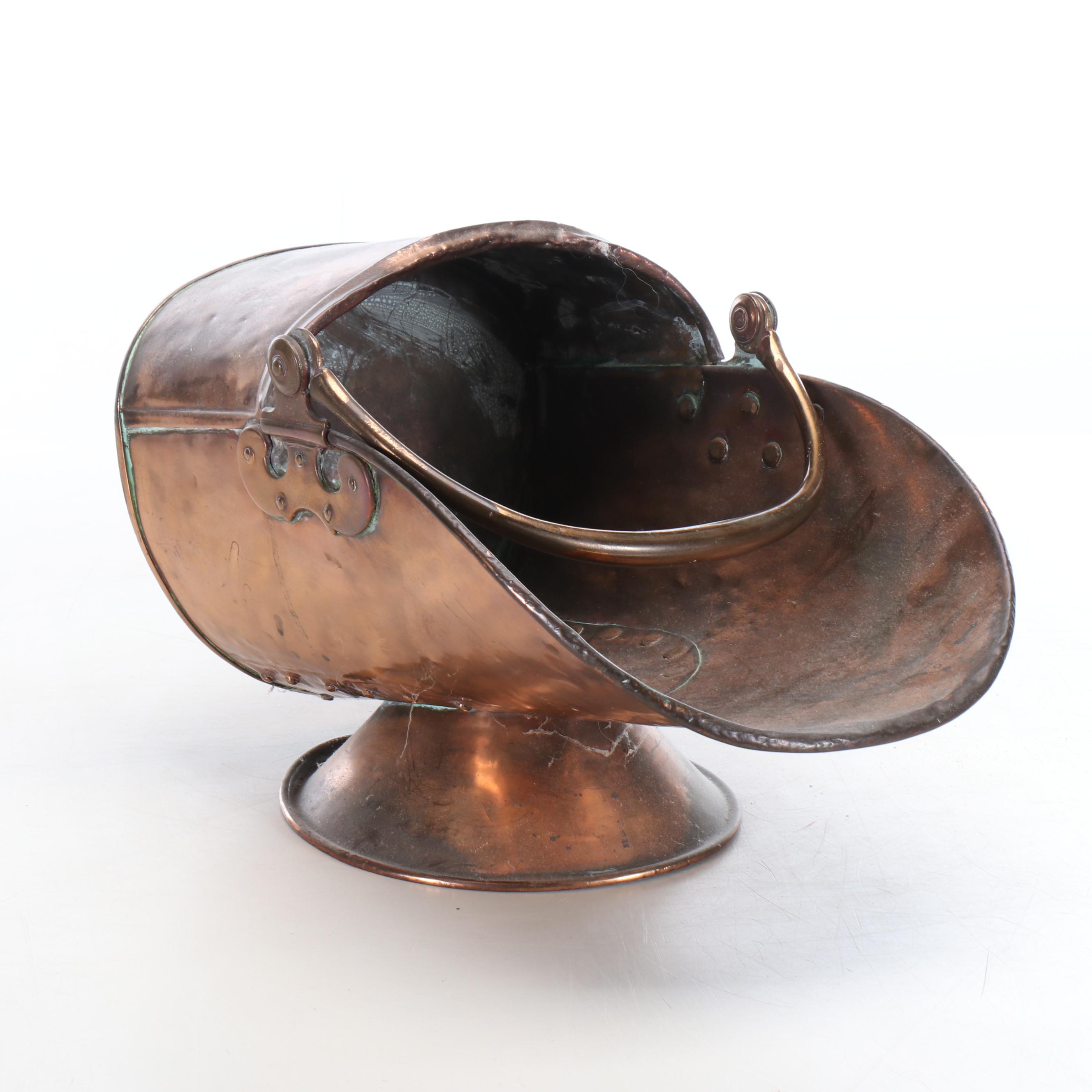 Primitive Copper Coal Scuttle and Hearth Pot