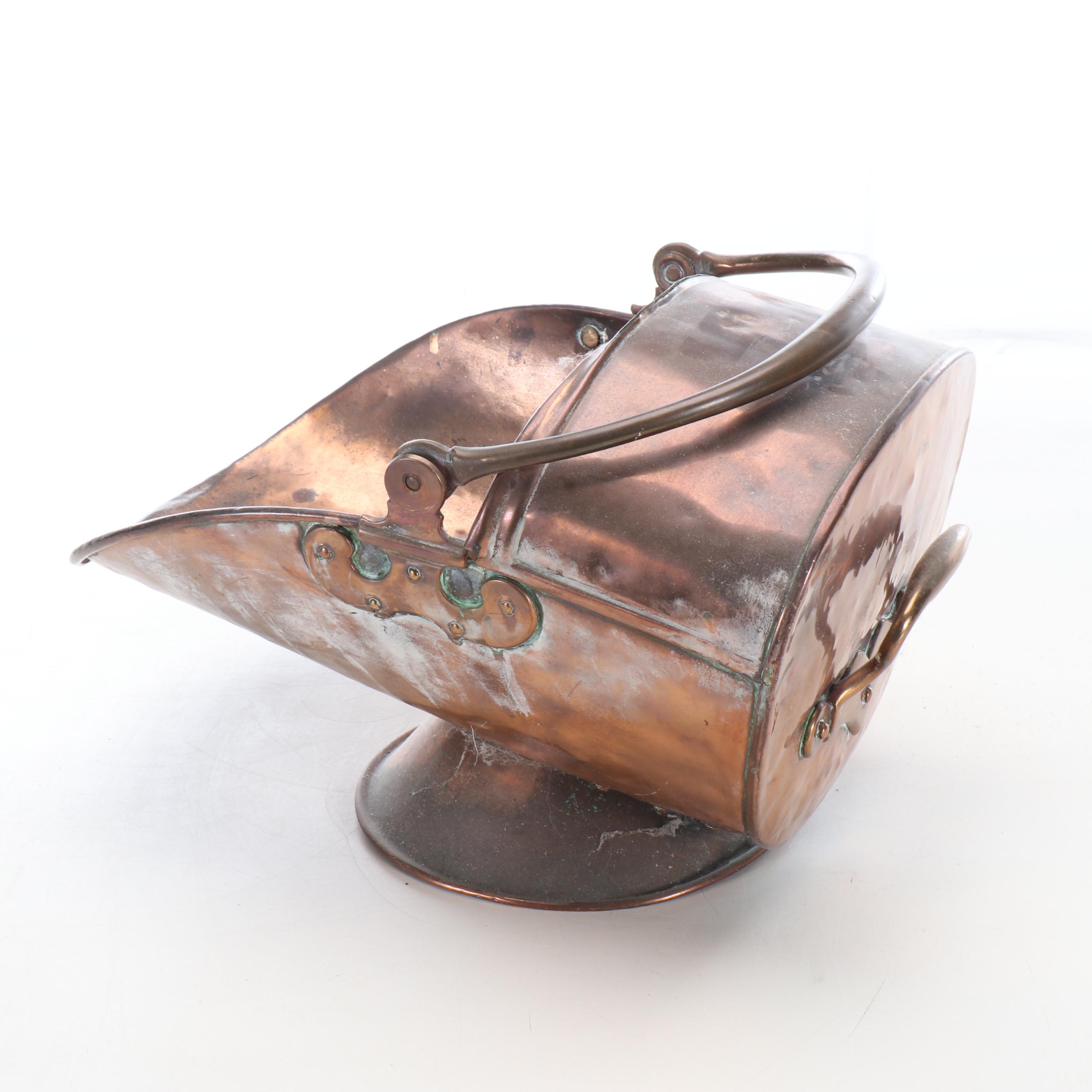 Primitive Copper Coal Scuttle and Hearth Pot