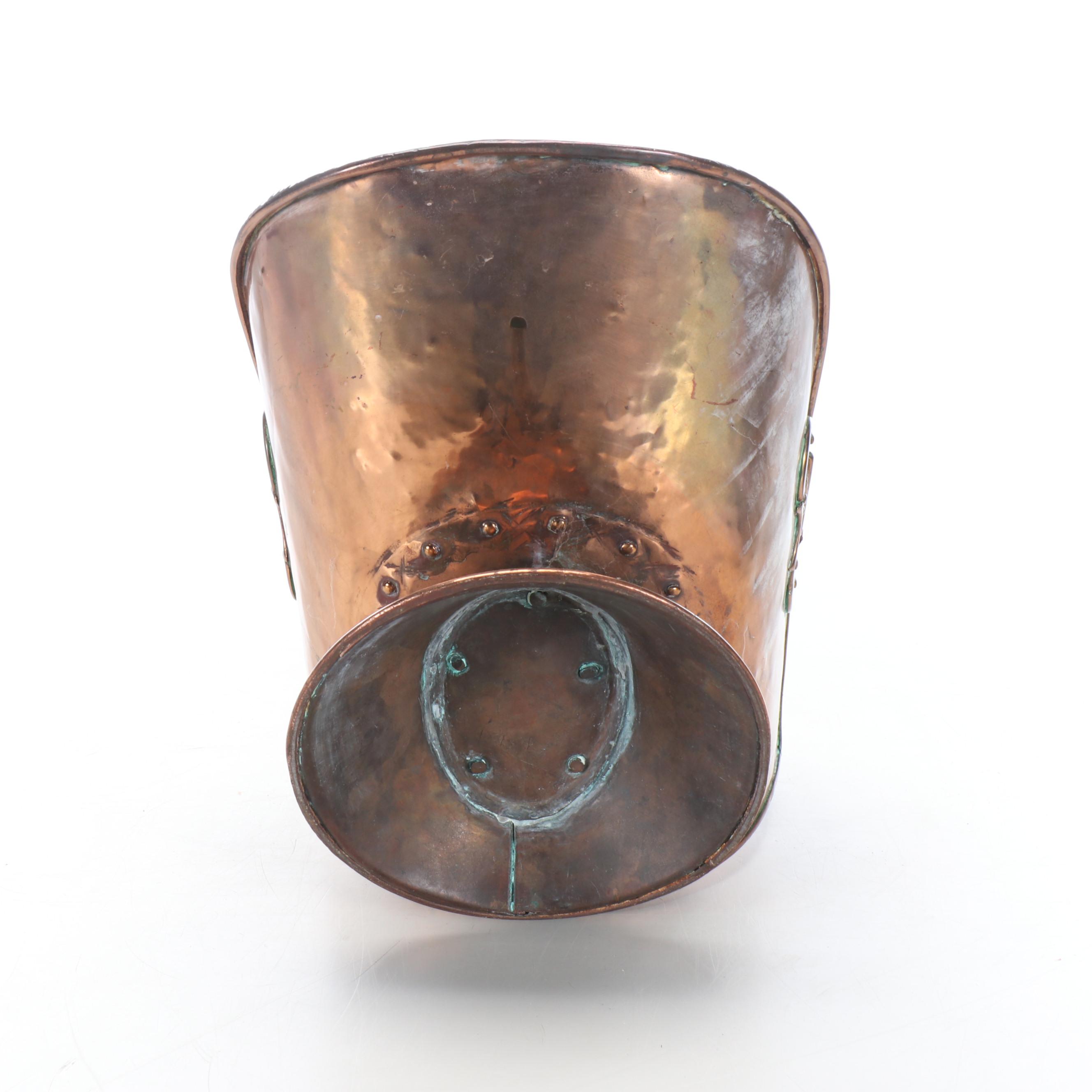 Primitive Copper Coal Scuttle and Hearth Pot