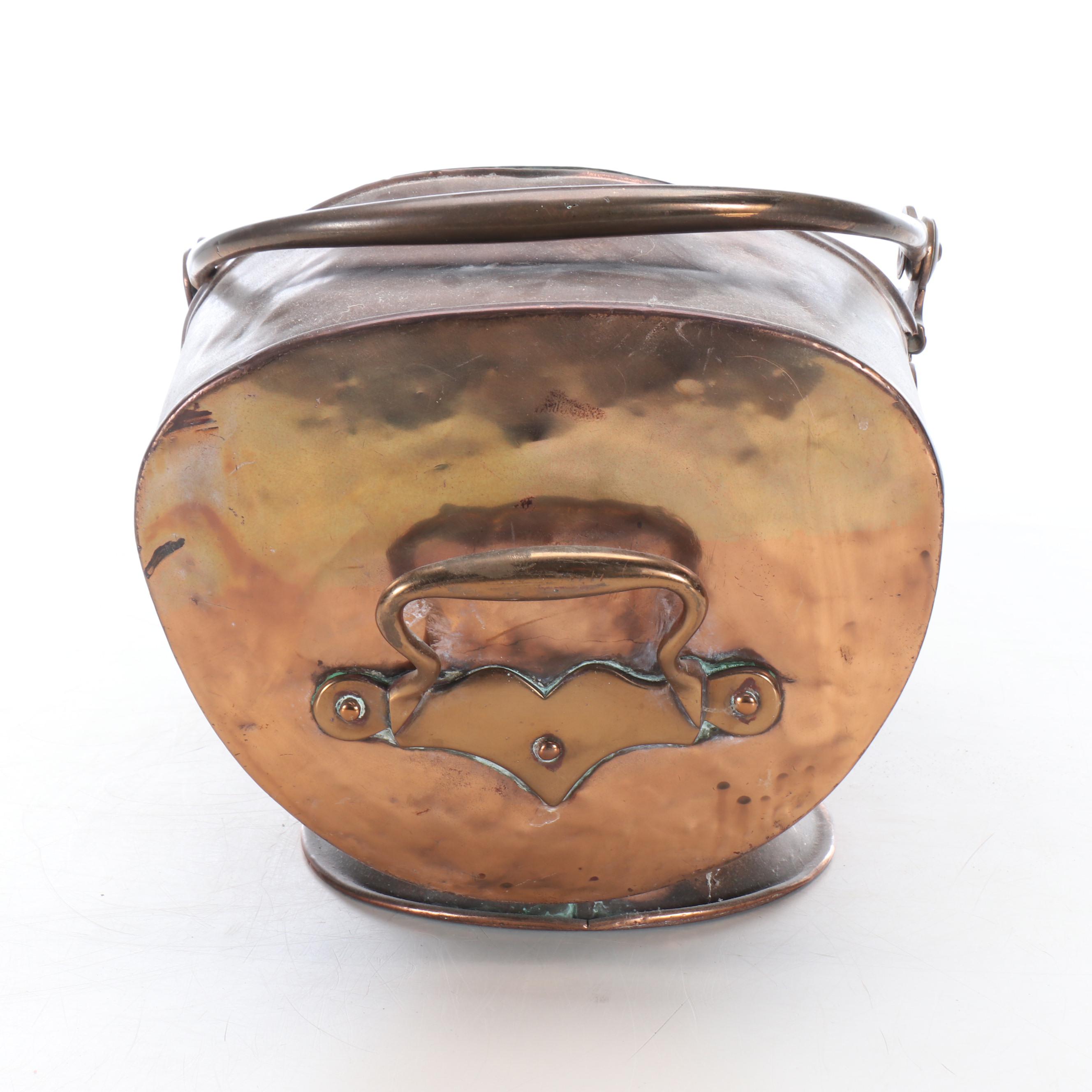 Primitive Copper Coal Scuttle and Hearth Pot