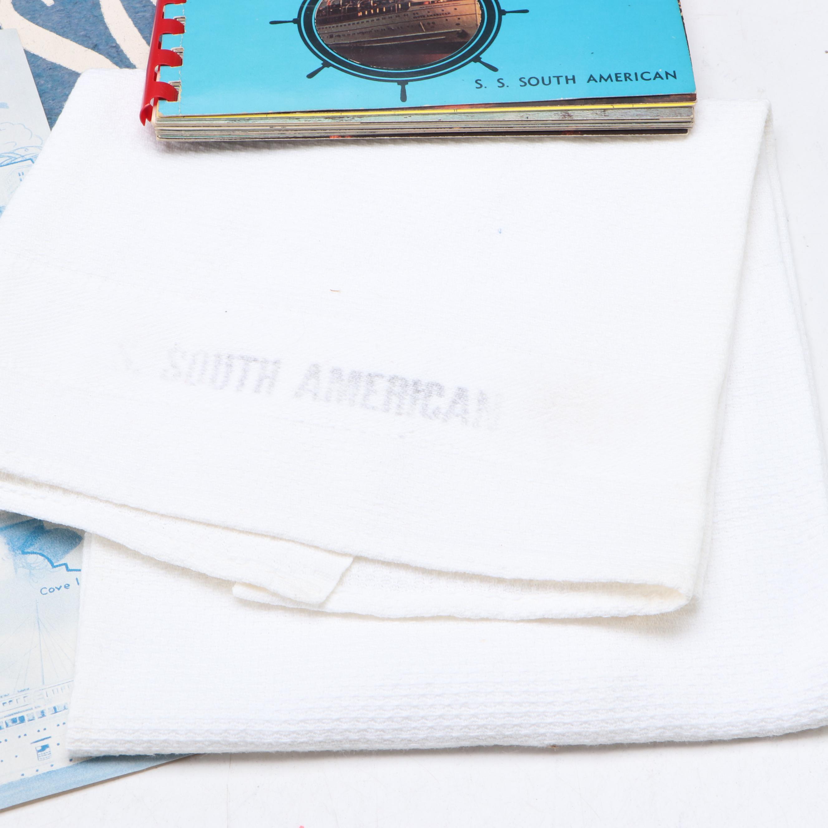 S.S. South American Menu with Pennant, Doll and More, Mid to Late 20th Century