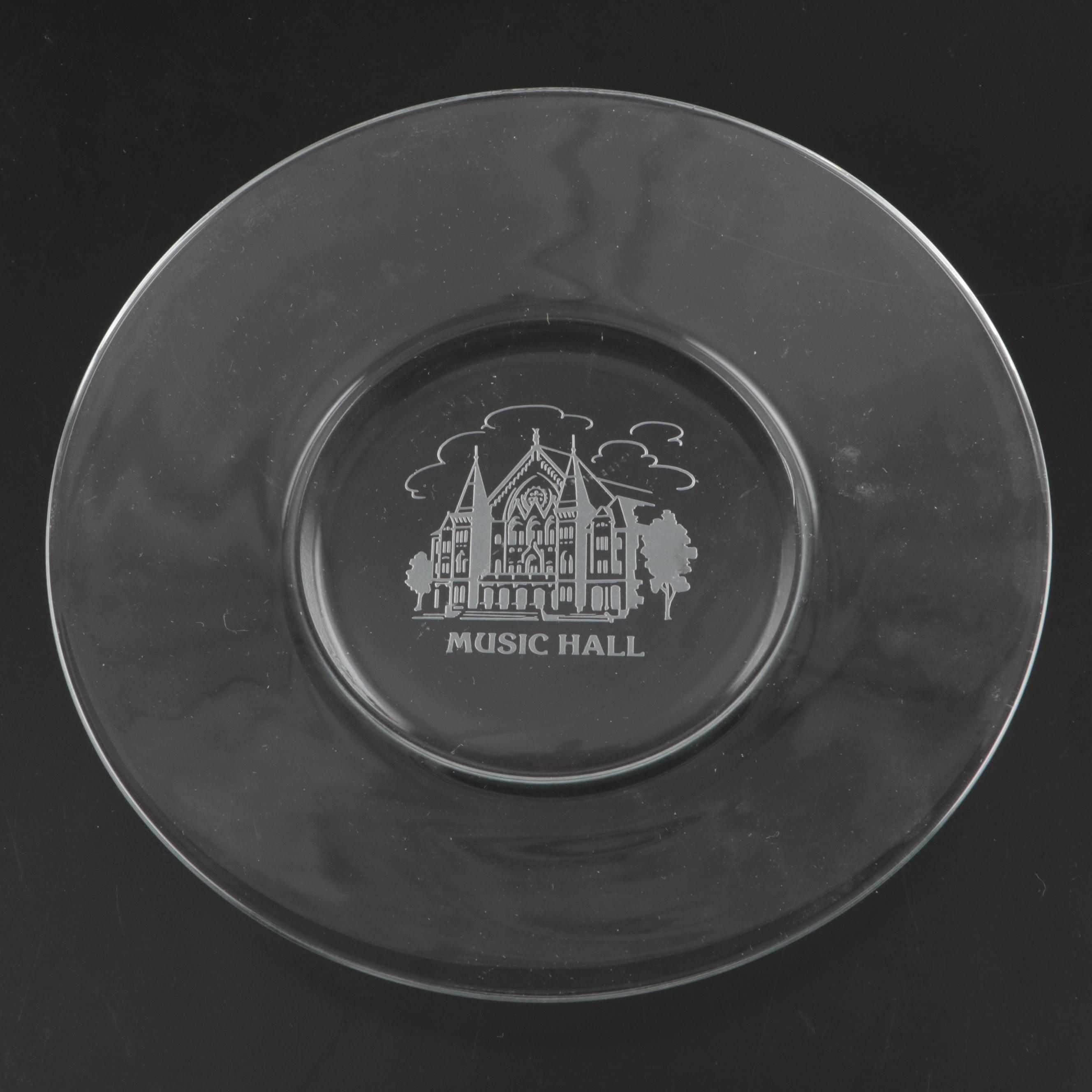 Cincinnati Gilson's Etched Landmark Double Old Fashioned Glasses and Plates