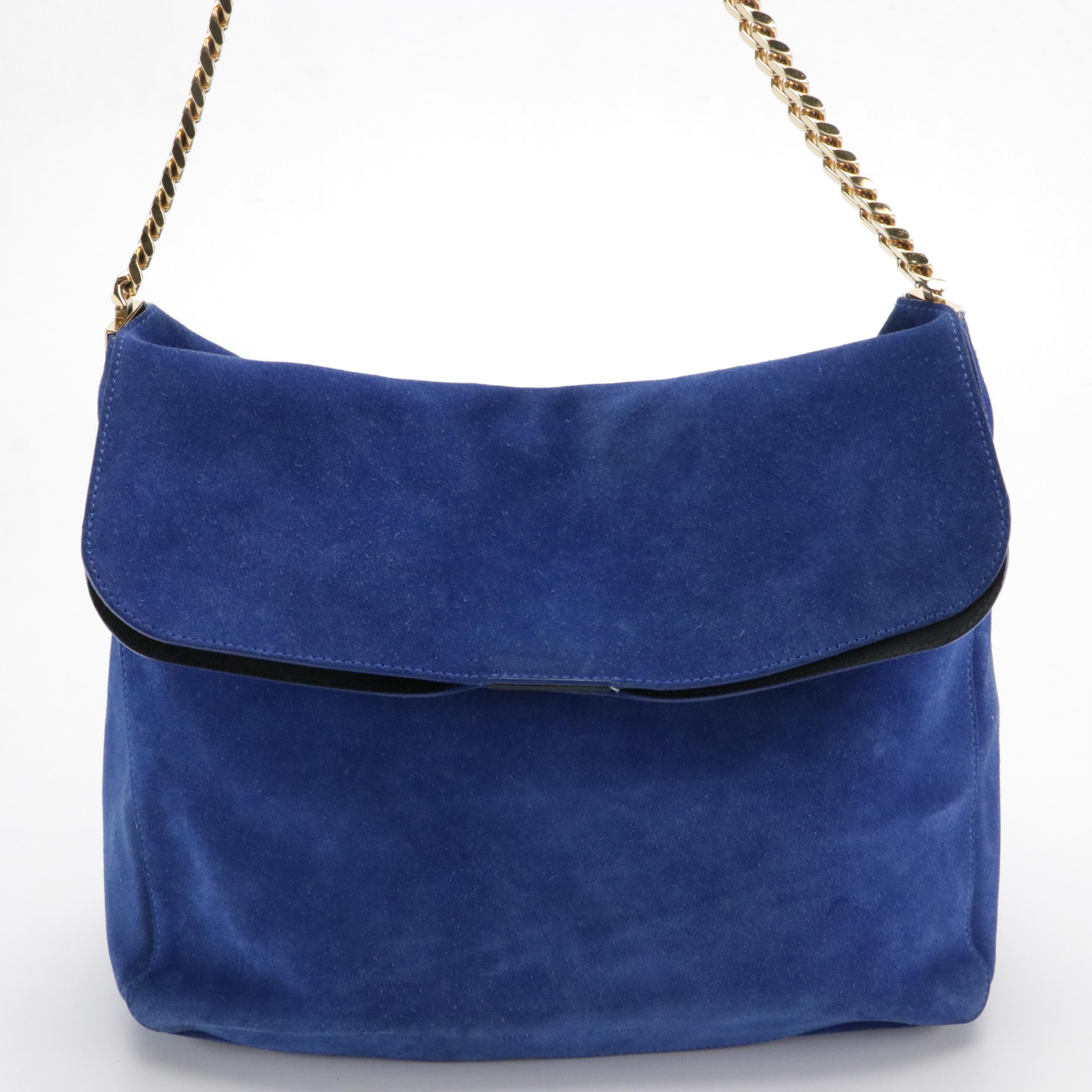 Céline Slouchy Chain Strap Hobo Bag in Electric Blue Suede