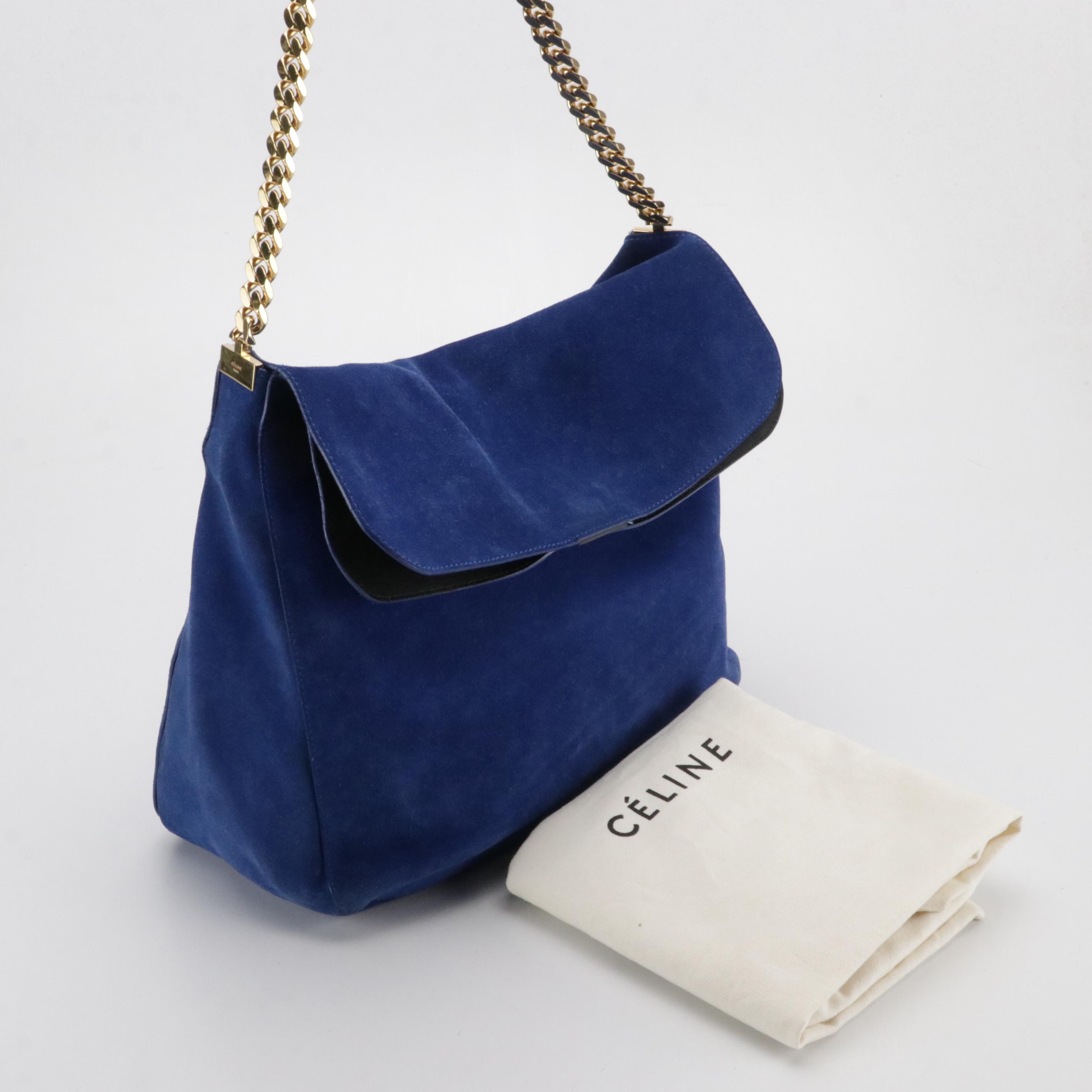 Céline Slouchy Chain Strap Hobo Bag in Electric Blue Suede