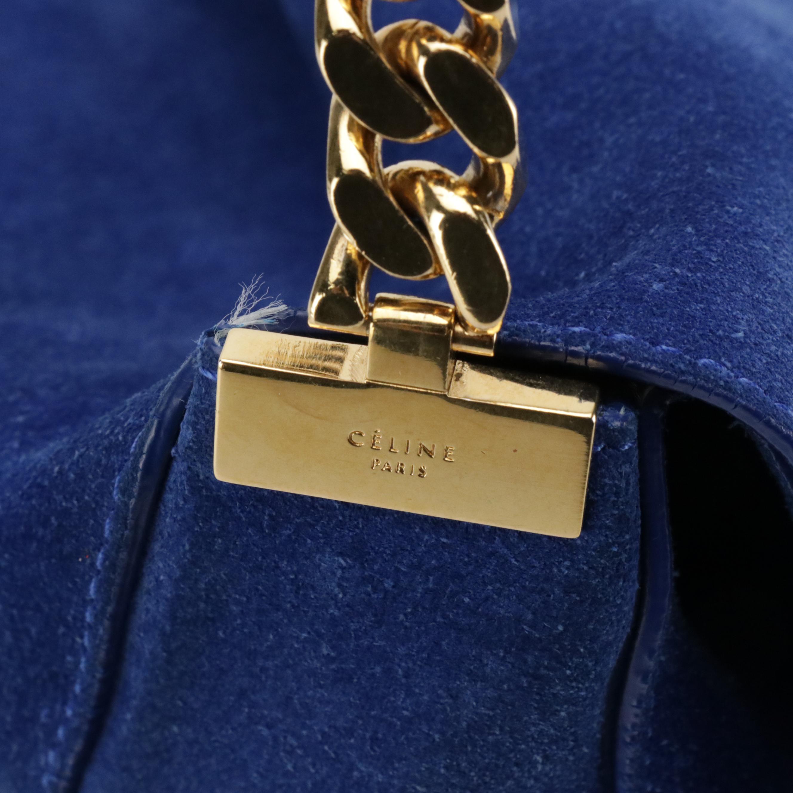 Céline Slouchy Chain Strap Hobo Bag in Electric Blue Suede