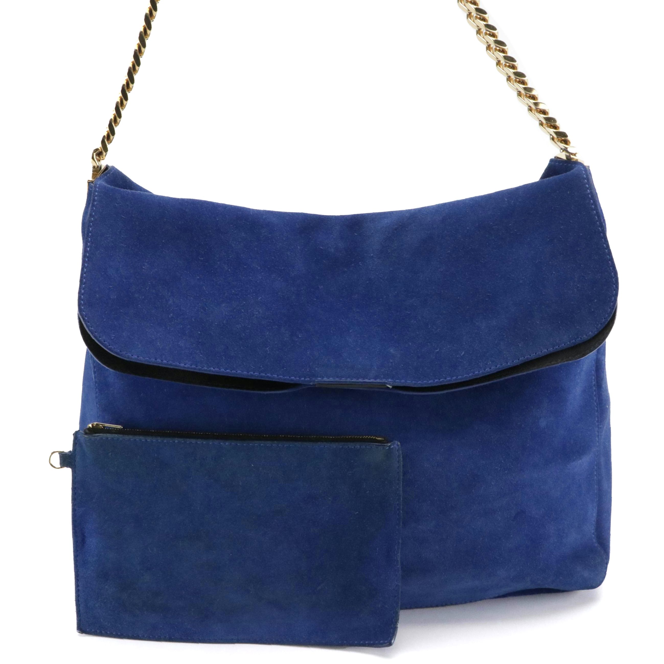 Céline Slouchy Chain Strap Hobo Bag in Electric Blue Suede