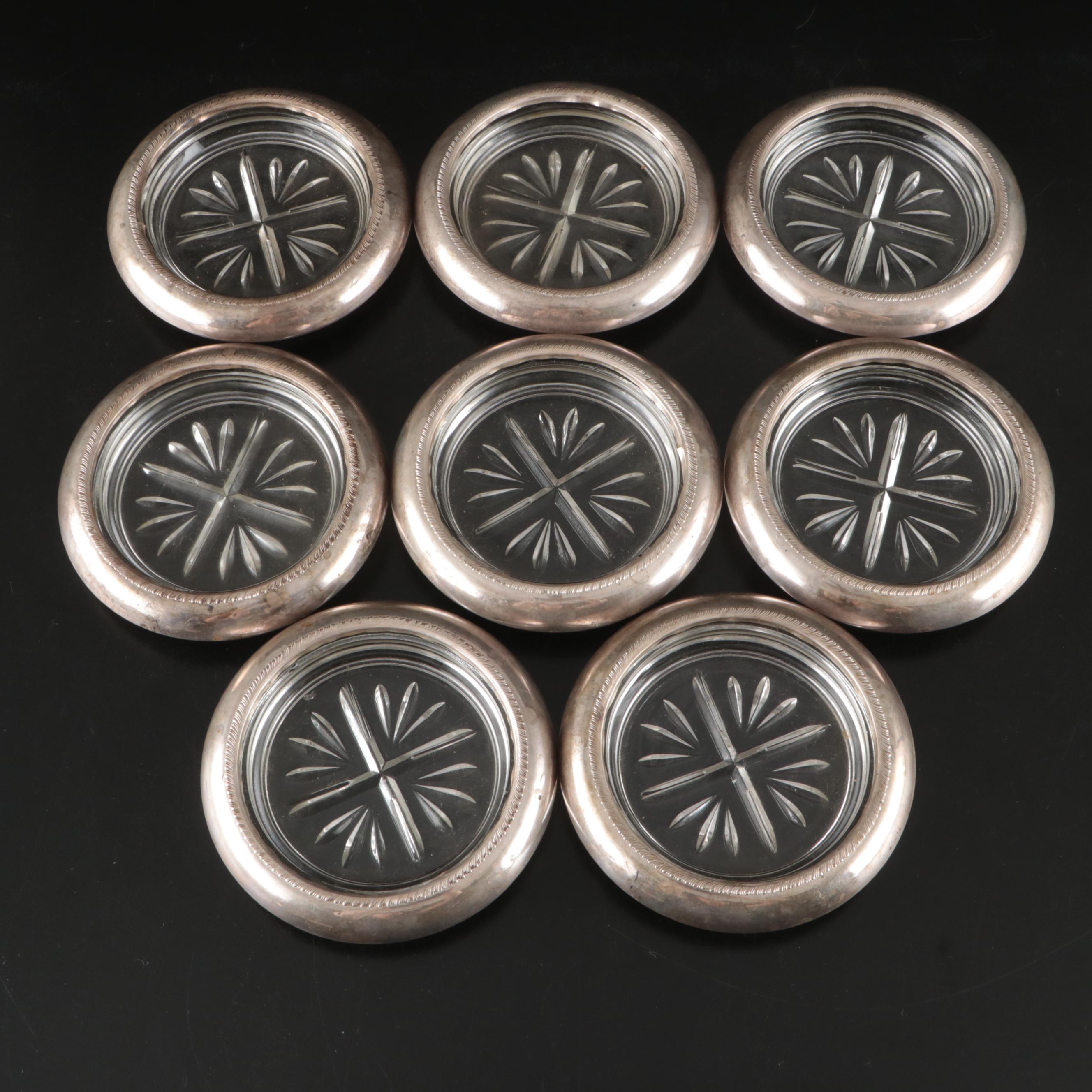 Webster Sterling Overlaid Glass Trivet and F.B. Rogers Coasters